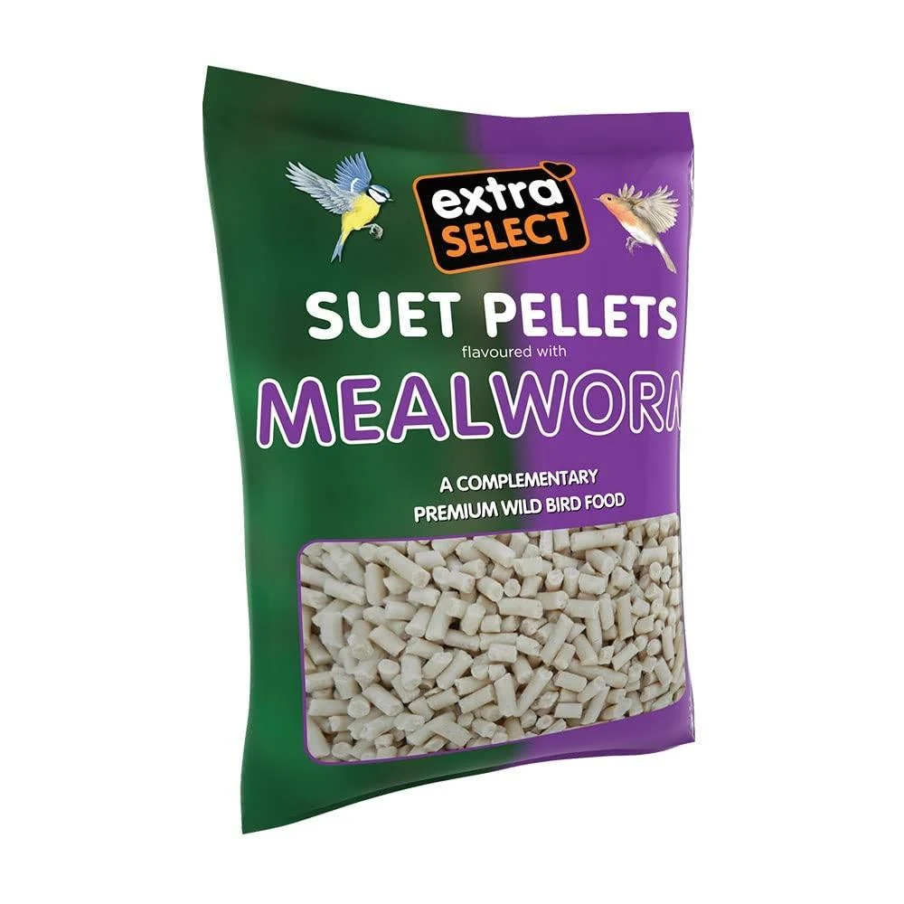 Extra Select Mealworm High Energy Suet Pellets Wild Bird Food - Protein Fat Rich Year-Round Feeding - 3 kg Refill
