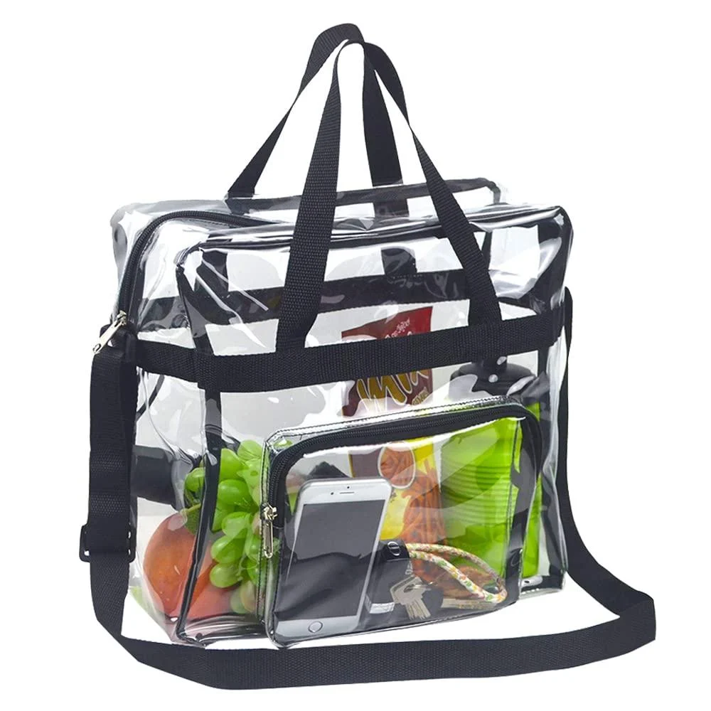 Clear Tote Bag Stadium Approved,Stadium Security Travel & Gym Clear Bag-12"x 6"x12" Black