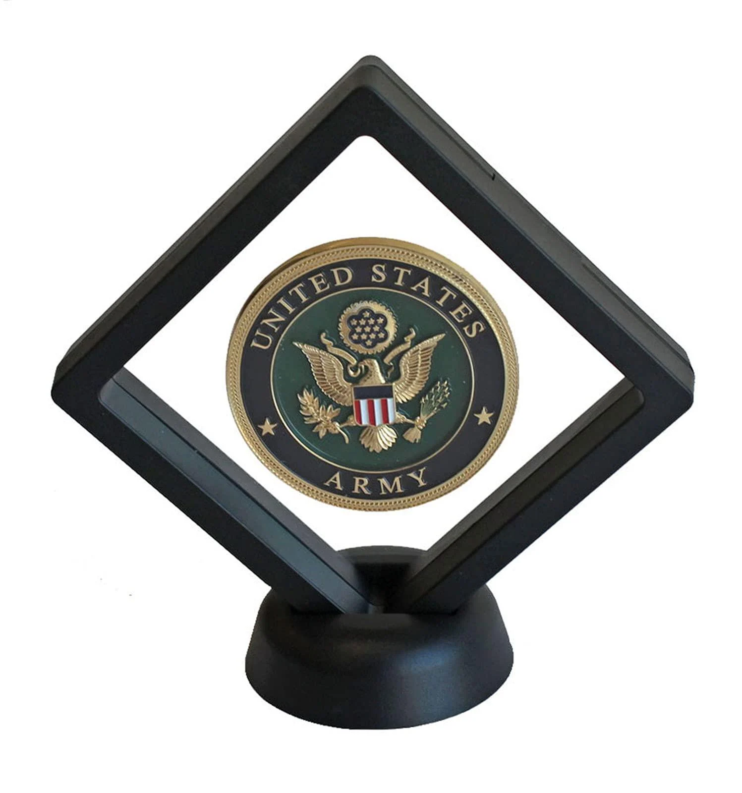 DisplayGifts 3D Floating Frame Transparent Flexible Shadow Box Medallion Medal Challenge Coin Chip Display Case Stand Holder Magic Suspension Box Black-Rectangular Shape