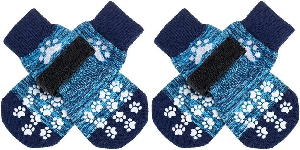 Expawlora on both sides of the non -side dog socks - soft and breathable paw protection for all dogs with adjustable straps good traction control for interior on the wooden floor blue S small (4 count) blue