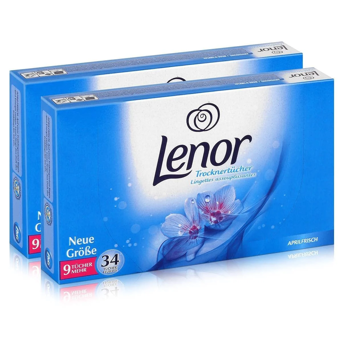 Lenor Dryer Sheets April Fresh 34 Sheets - Laundry Care in the Tumble Dryer (Pack of 2)