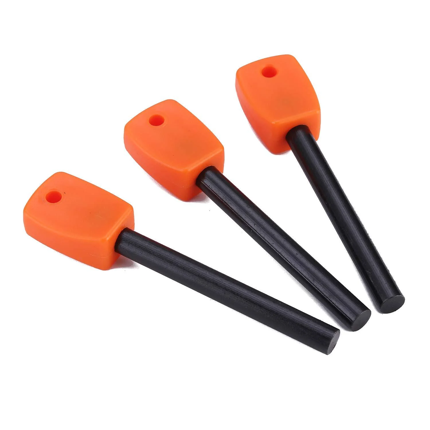 FOSTAR 3 PCS Tactical Ferro (Ferrocerium) Rods, Bushcraft Flint Fire Starter with Easy Grip Handle, 5/16 Inch Thick Waterproof Fire Steel Magnesium Camping Tool Kit Orange