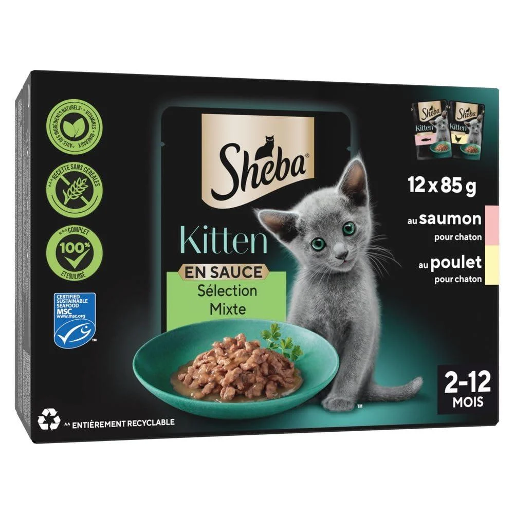 SHEBA Kitten Mixed Selection in Sauce Freshness Pouches for Kitten 2 Varieties 48x85g