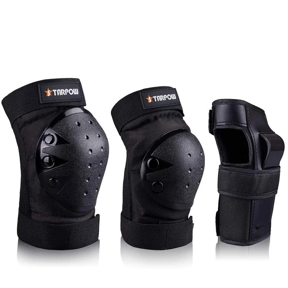 Knee Pads For Kids/Adult Elbows Pads Wrist Guards 3 In 1 Protective Gear Set For Skateboarding, Roller Skating, Rollerblading, Snowboarding, Cycling(S/M/L) By STARPOW Black Adults