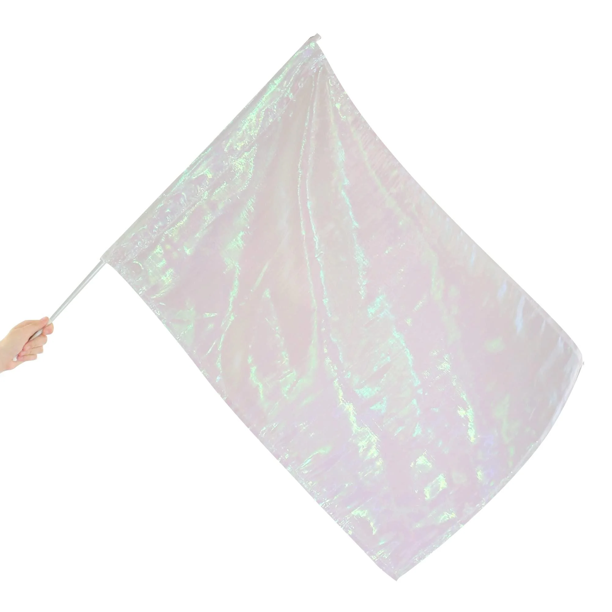 Danzcue Metallic Praise Flag with Rod, White, Large Iridescent White Large