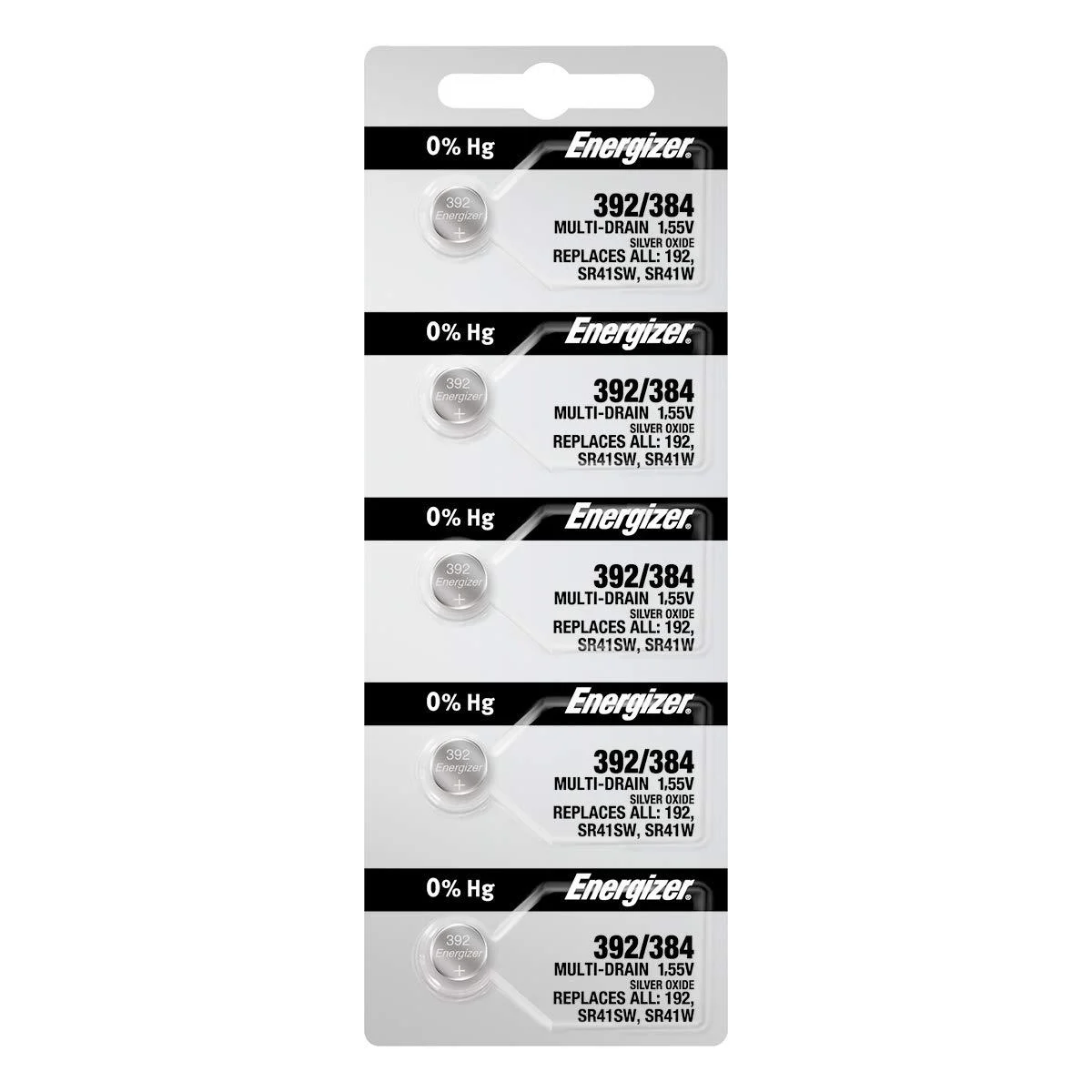 Energizer 392 / 384 (192 SR41SW SR41W) Silver Oxide Watch Battery. On Tear Strip