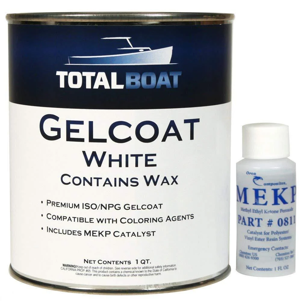 TotalBoat-14409 Marine Gelcoat for Boat Building, Repair and Composite Coatings (White, Quart with Wax) Quart With Wax White
