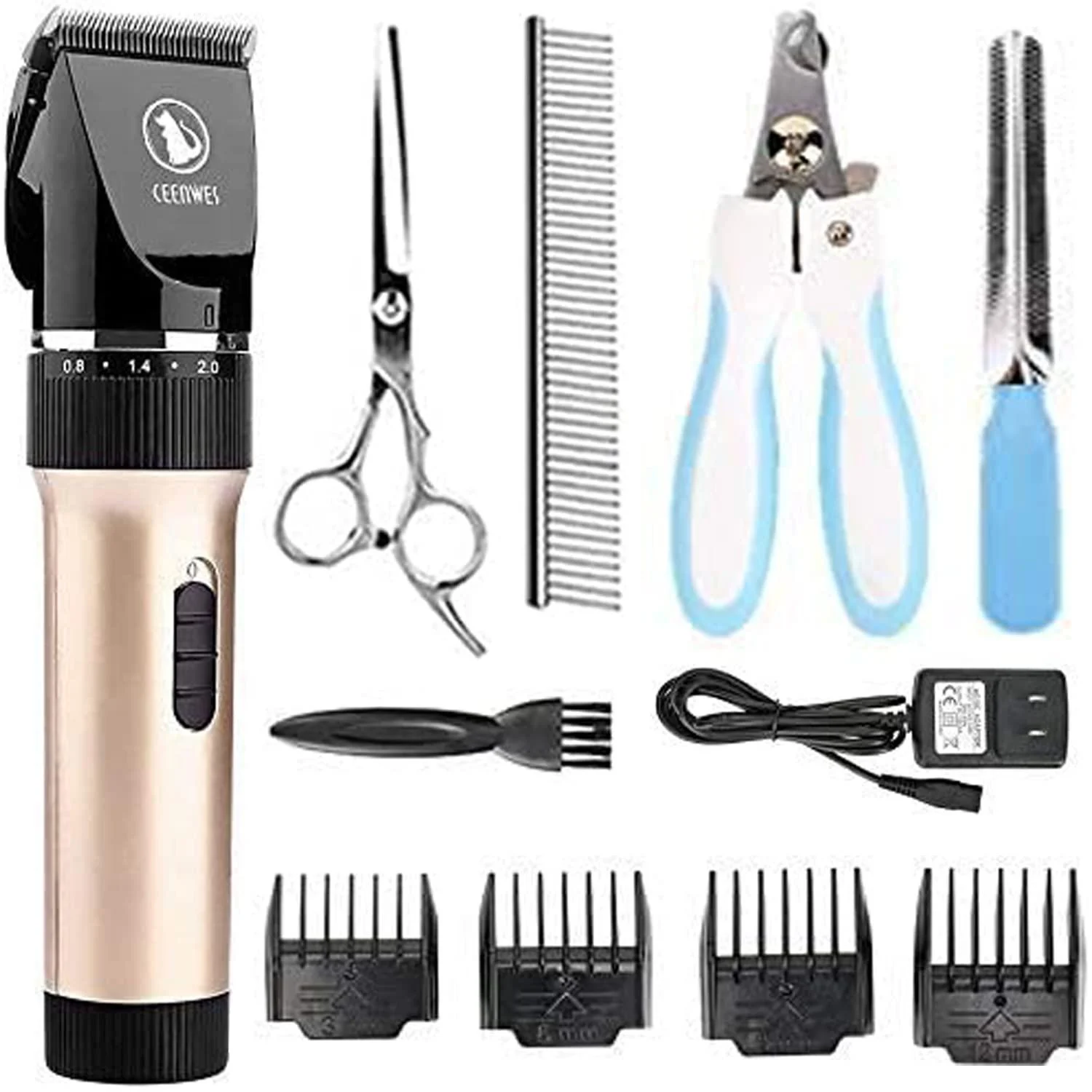 AOKEY Dog Clippers Low Noise Professional Hair Clipper Set with 4 Comb + Pro Accessories Rechargeable Shaving Tool - Ceenwes