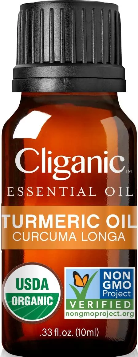 Cliganic Organic Turmeric Essential Oil, 100% Pure Natural for Aromatherapy | Non-GMO Verified Turmeric 0.33 Fl Oz (Pack of 1)