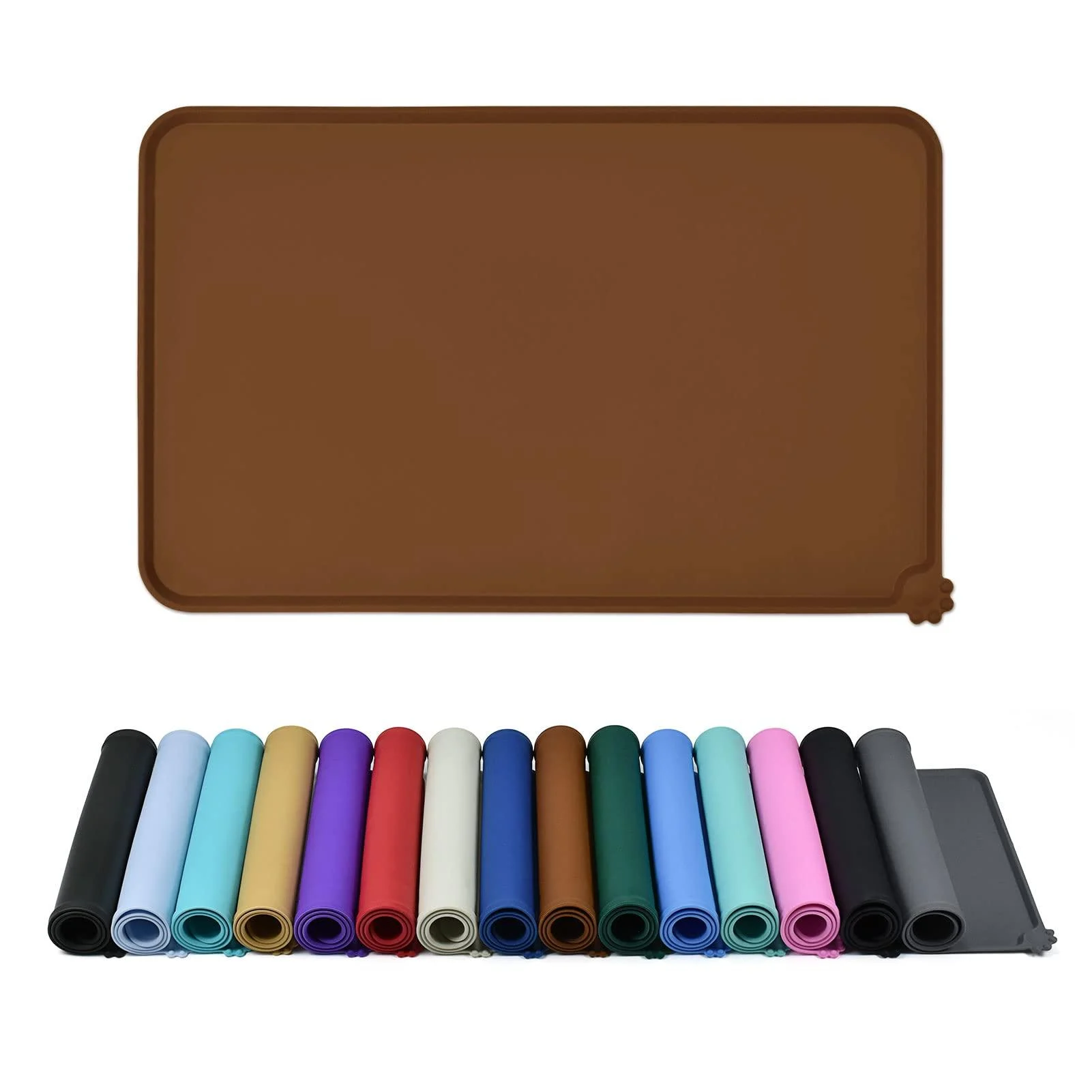 Reopet silicone feed mats for pets - waterproof dog and catmall mats with elevated edges - dog and cat bars - choose sizes 53 x 37 cm (1 -pack) brown
