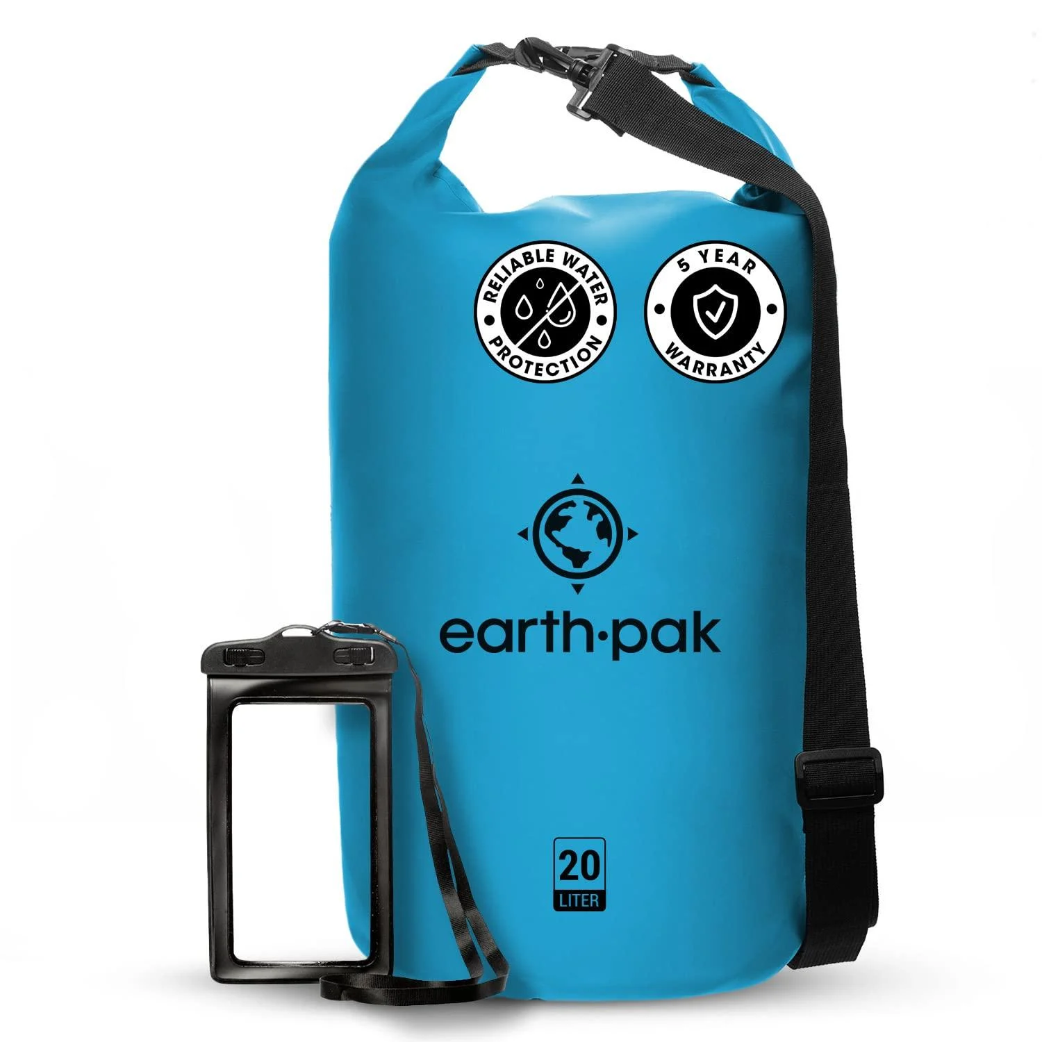 Earth Pak -Waterproof Dry Bag - Roll Top Dry Compression Sack Keeps Gear Dry for Kayaking, Beach, Rafting, Boating, Hiking, Camping and Fishing with Waterproof Phone Case 10L Light Blue