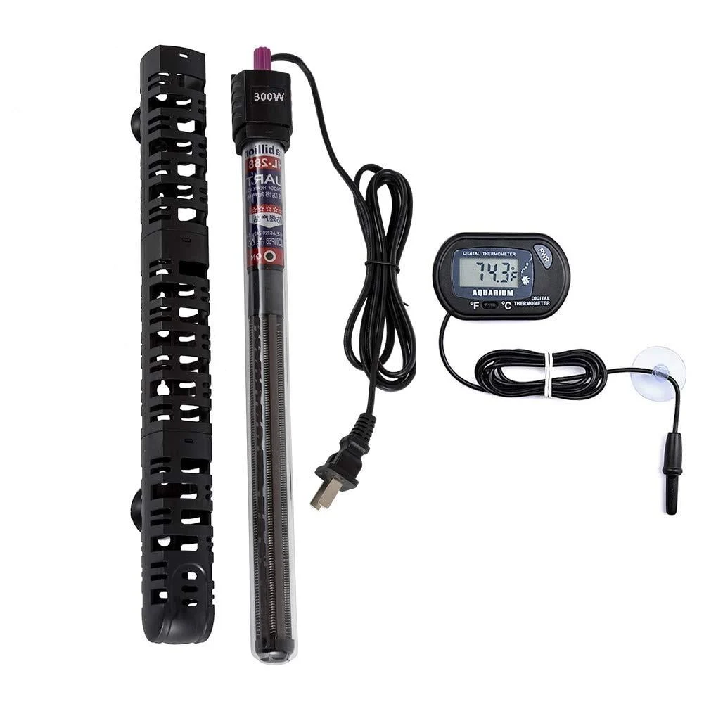 MQ Submersible Aquarium Heater Auto Thermostat, 200W/300W/500W Fish Tank Heater with LCD Digital Aquarium Thermometer, Shatter-Proof and Blast-Proof 300W for Fish Tank 35-60 Gallon