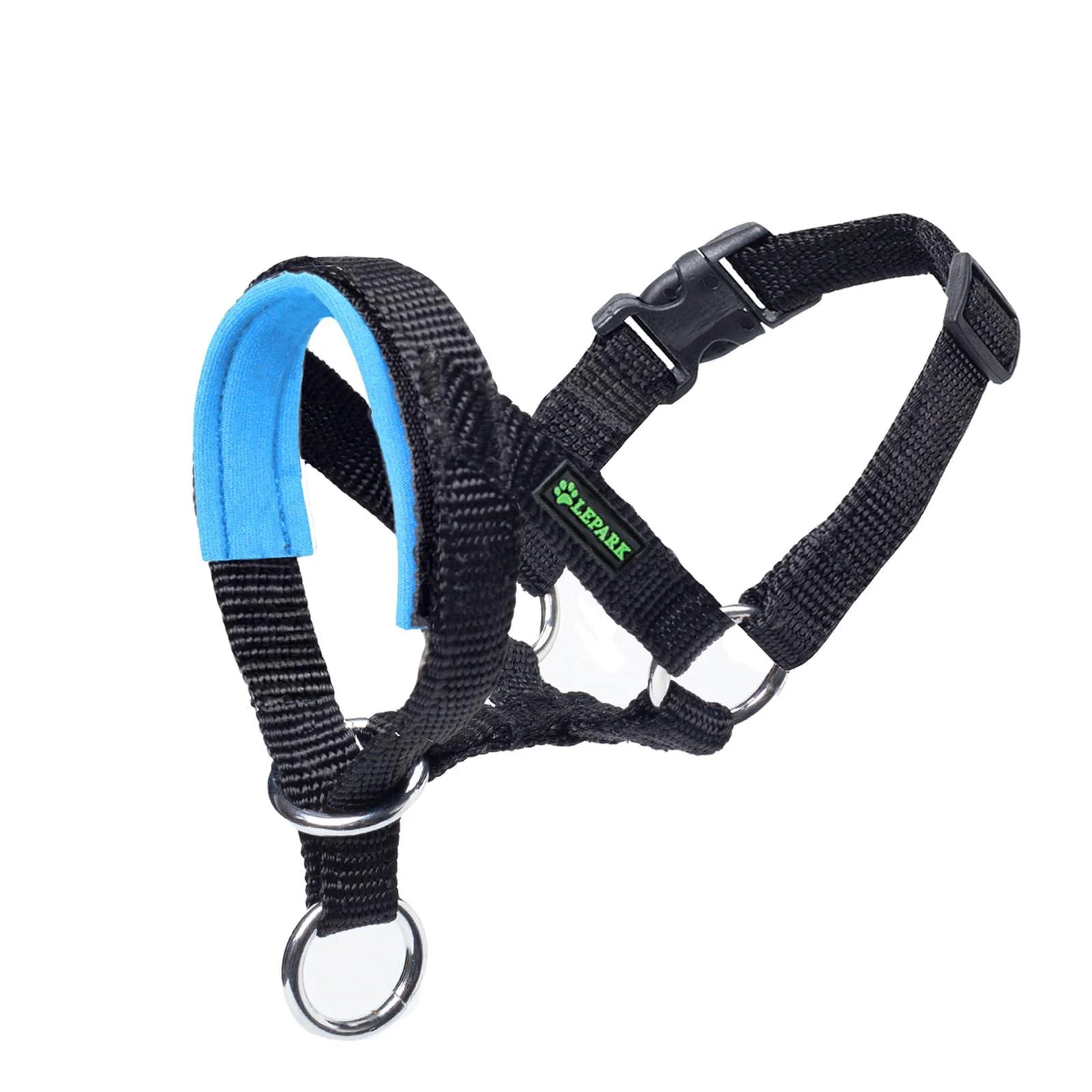 ILEPARK Dog Head Collar with Padded Fabric Head Harness for Dogs Anti pulling Head Halter Collar Adjustable and Easily Control (L Lake Blue) L Lake Blue