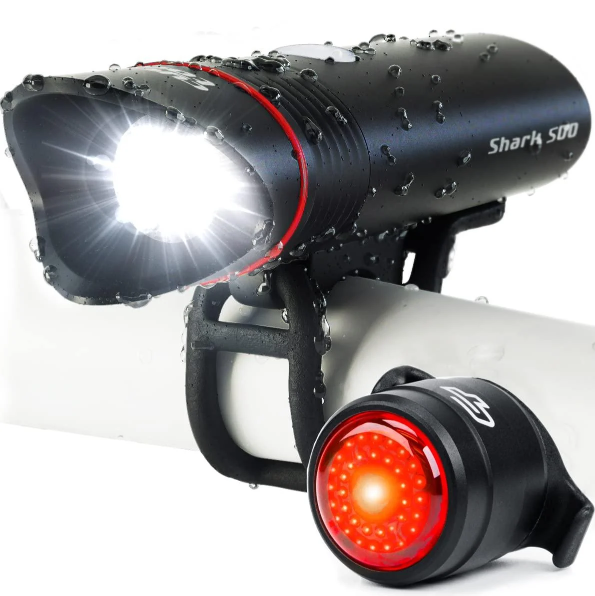 Bike Lights for Night Riding, USB Rechargeable Shark 500 Ultra Bright LED Bike Light Front and Back Safety Tail Light Included, Bicycle Light Compatible with Mountain, Road, Kids & City Bicycles Black Combo - Cycle Torch