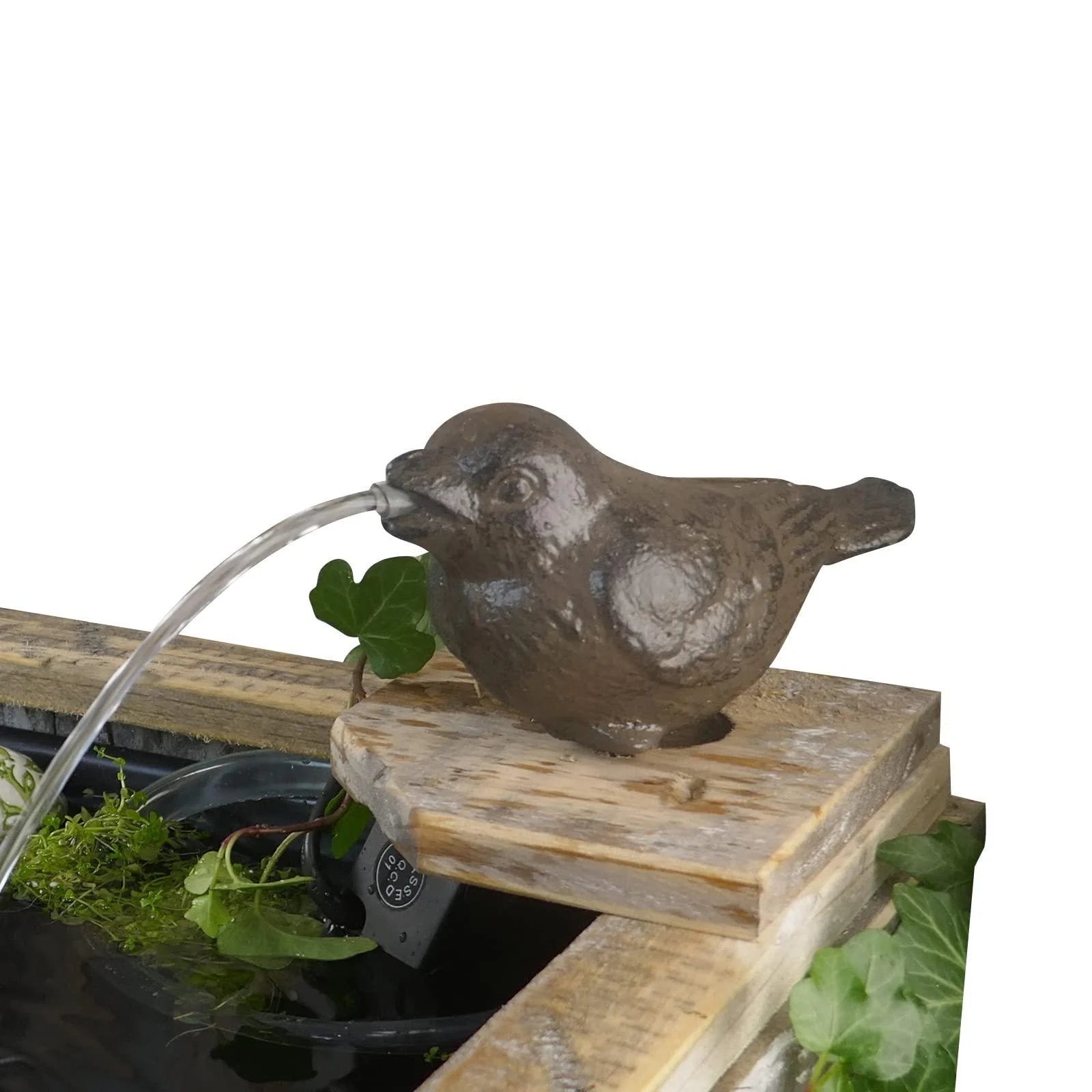Storm's Gartenzaubereien Cast Iron Gargoyle Sparrow with Pump for Mini Pond Decoration
