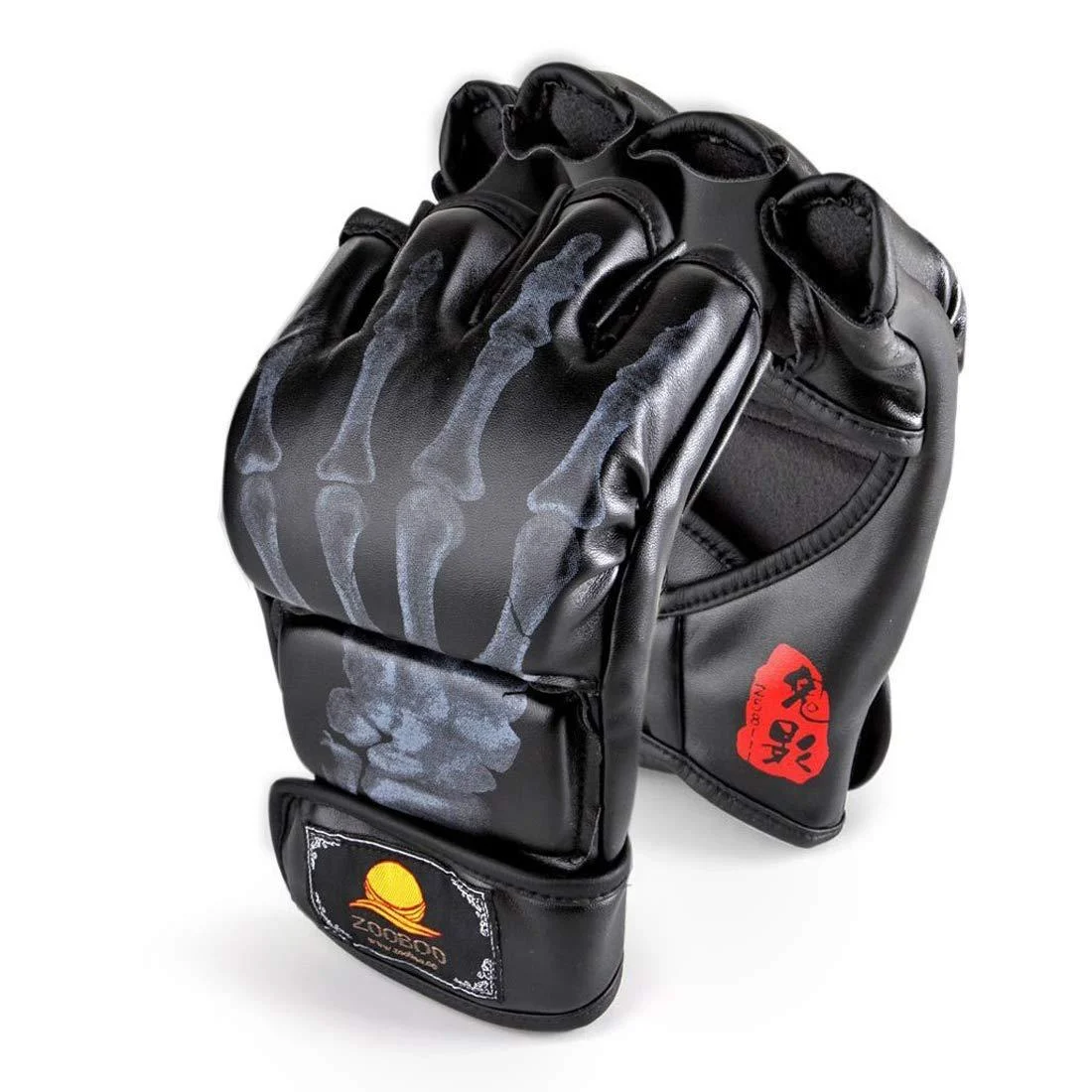 ZooBoo MMA Gloves, Half-Finger Boxing Fight Gloves MMA Mitts with Adjustable Wrist Band UFC Gloves for Sanda Sparring Punching Bag Training (One Size Fits Most) G-Black