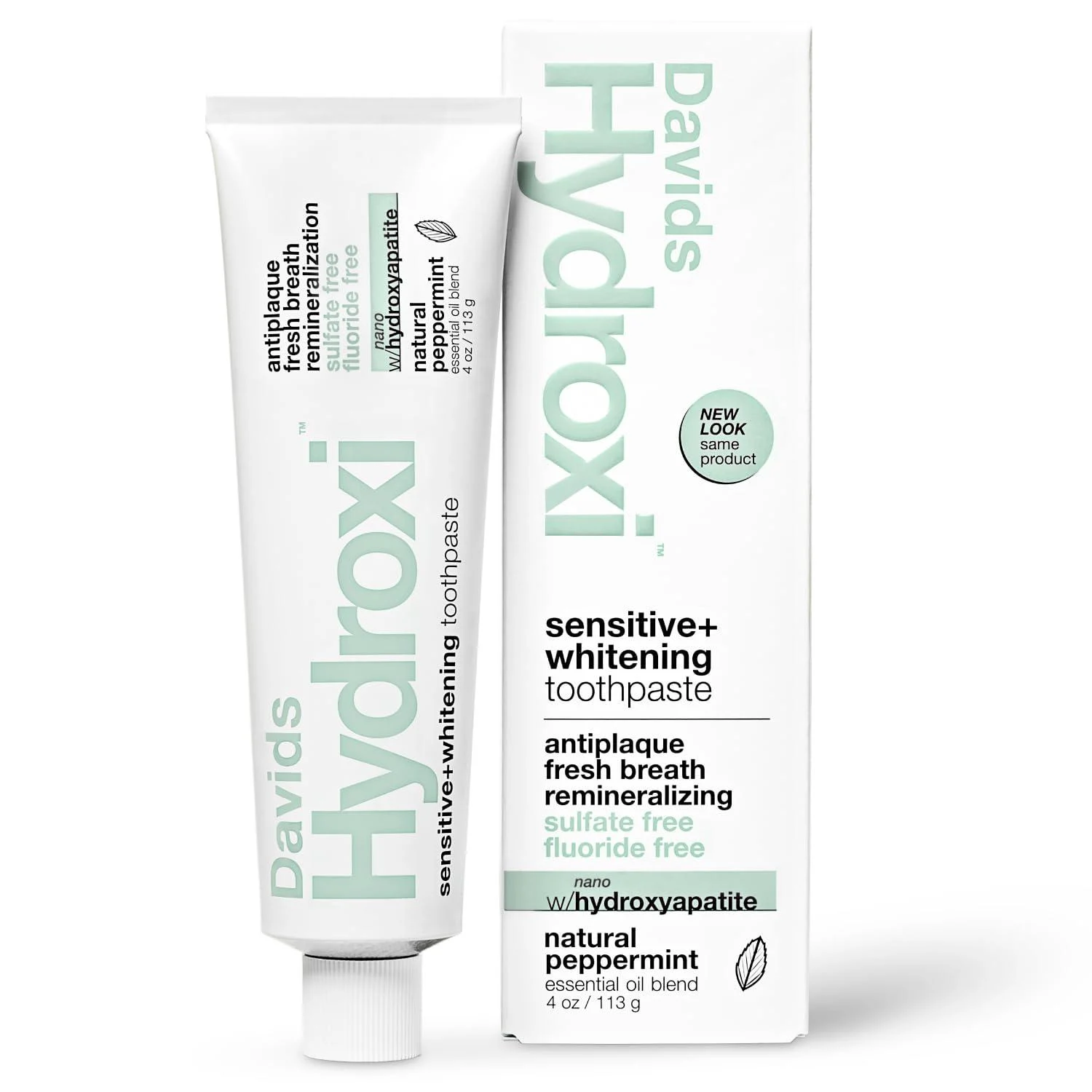 Davids Hydroxi Fluoride Free Nano Hydroxyapatite Toothpaste for Remineralizing Enamel & Sensitive Relief Whitening Antiplaque SLS Free Natural Peppermint 4 oz Made in USA Sensitive Mint 4 Ounce (Pack of 1)