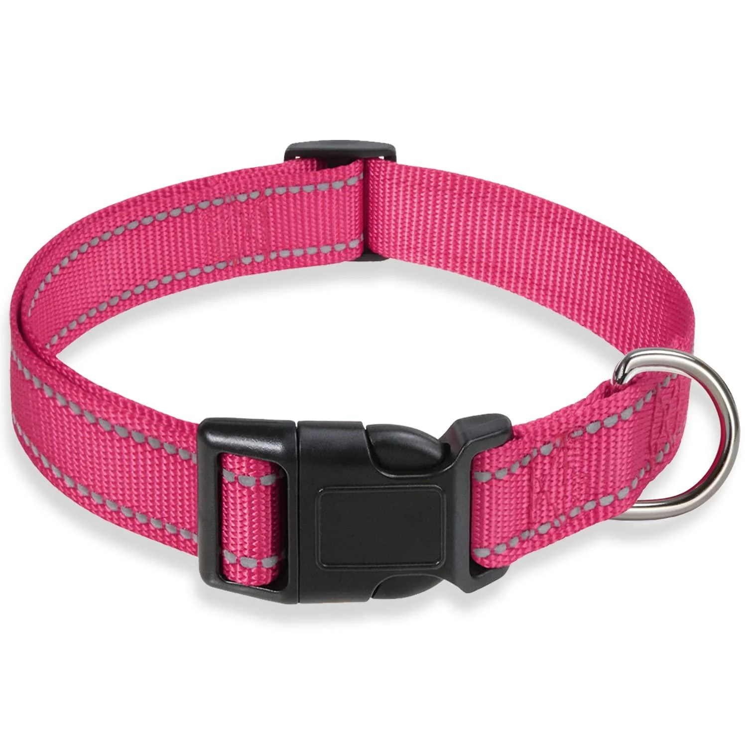 Reflective Dog Collar with Safety Locking Buckle, Adjustable Soft Neoprene Padded Breathable Nylon Pet Collar for Small Medium Large Dogs, 4 Sizes Hotpink Small :Width 5/8",Neck 10-14"