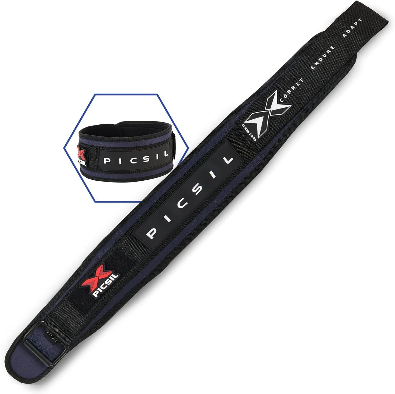 Picsil - lumbar belt for weightlifting ideal for squats cross lifting lounger adaptable belts with space for patches 3 colors 5 sizes S navy blue