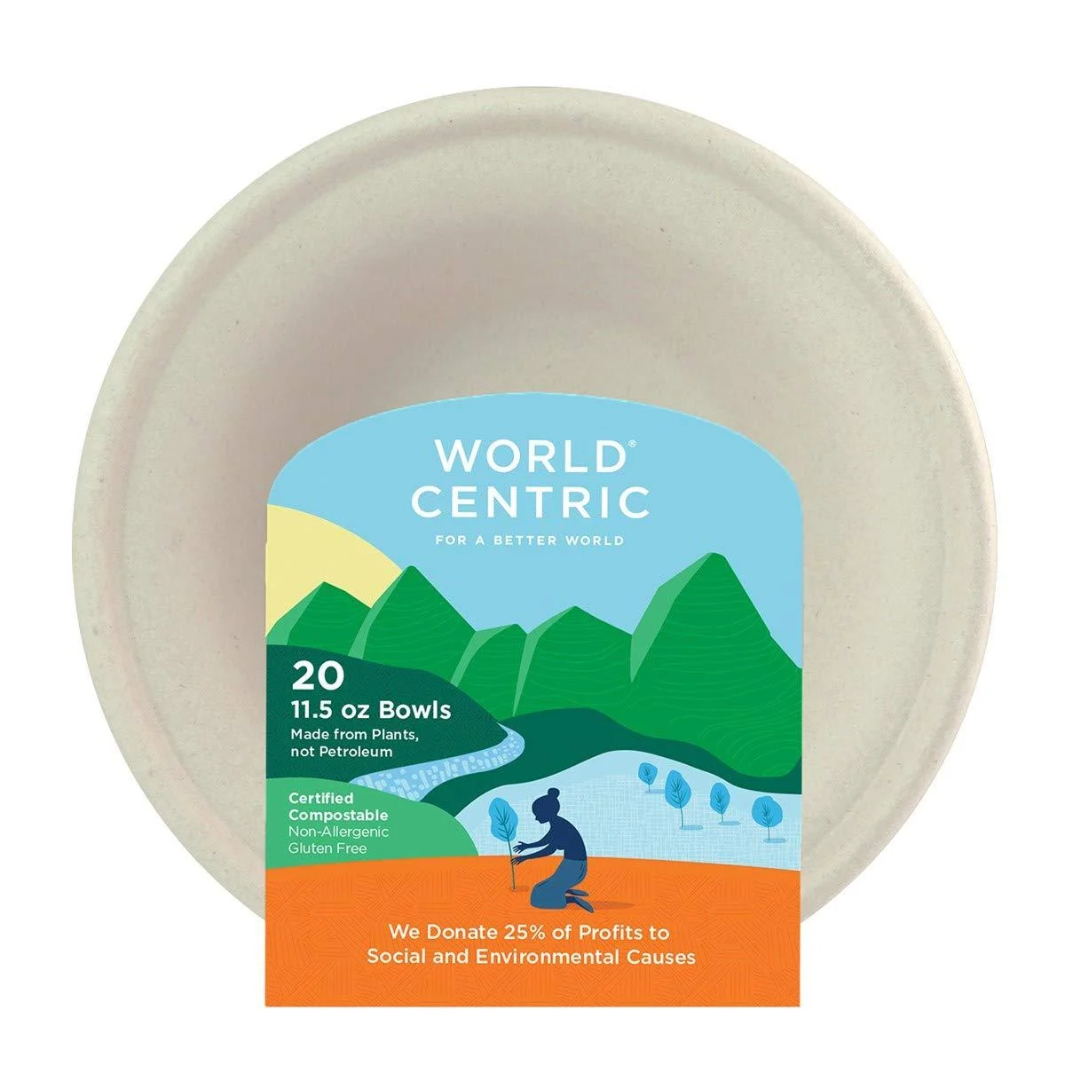 World Centric Compostable 11-1/2-Ounce Bagasse Bowl, 20-Piece