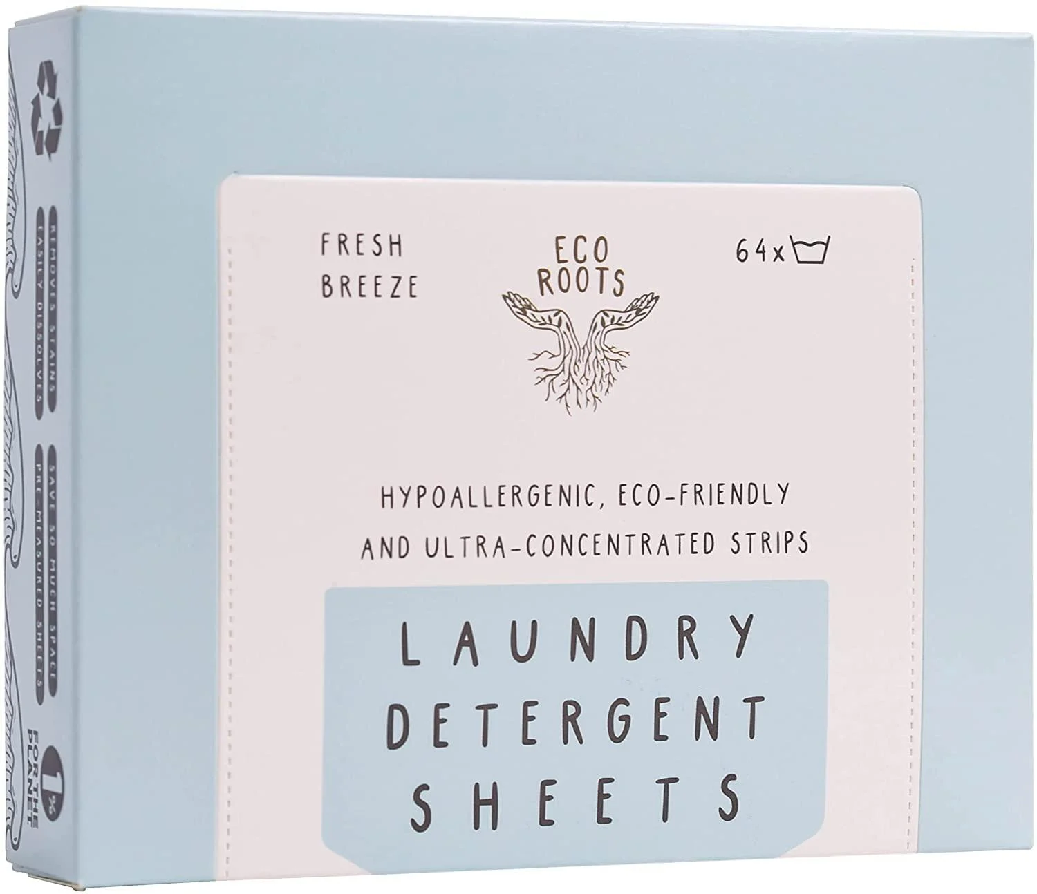 ECO ROOTS Laundry Detergent Sheets 64 loads | ECO FRIENDLY Natural Fresh Breeze Scent Washer Sheet Liquidless Travel Size Laundry Strips Detergent Zero Waste Sheets Plastic Free Sustainable Products
