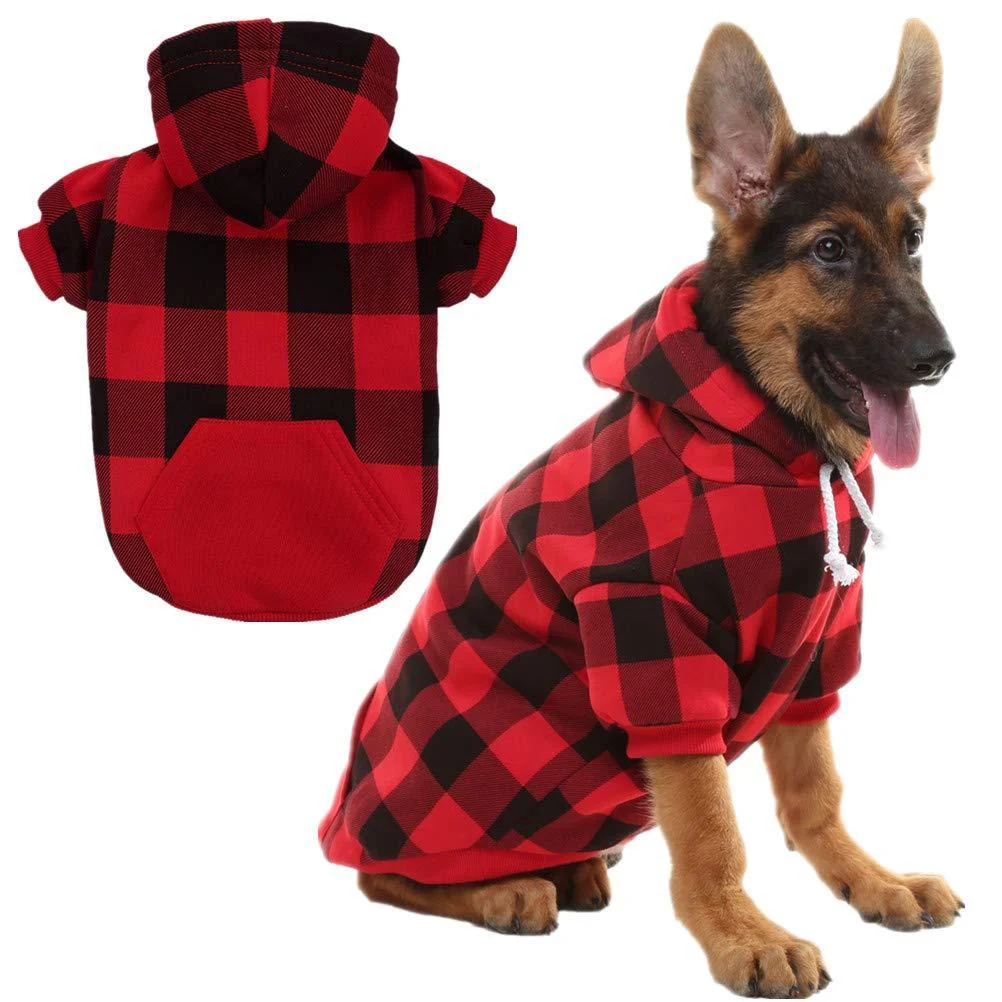 Plaid Dog Hoodie Pet Clothes Sweaters with Hat Large (Pack of 1) Red - KOOLTAIL