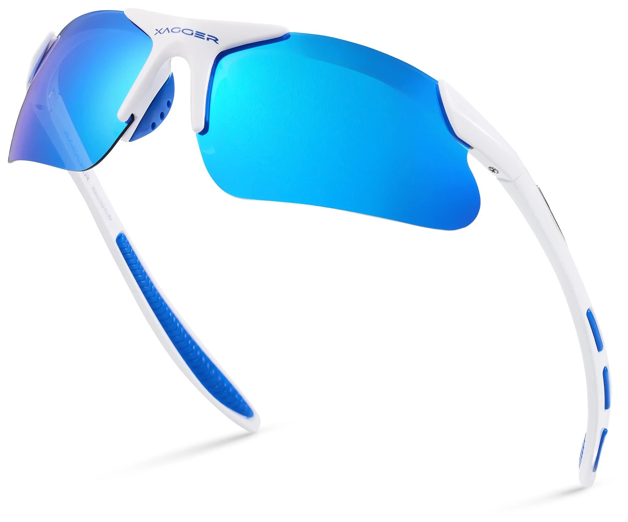Xagger Youth Polarized Sports Sunglasses for Boys Girls Age 8-14 Kids Teens Baseball Softball TR90 Frame Glasses White | Ice Blue Mirror