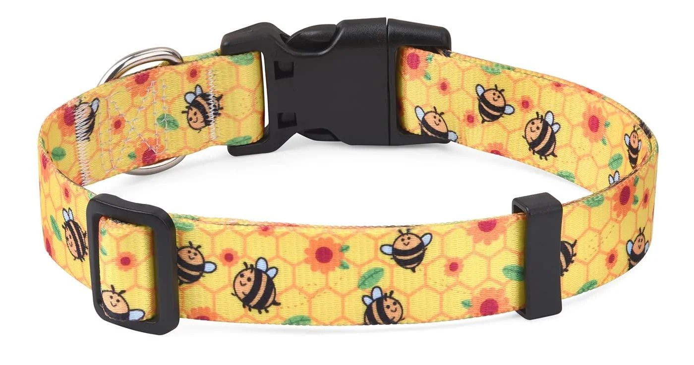 Mihqy dog collar adjustable soft & comfort dog collar Bohemian flowers geometric trunk design for small medium and large dogs (bee XS) XS (neck circumference 20-30 cm width 1.5 cm) bee