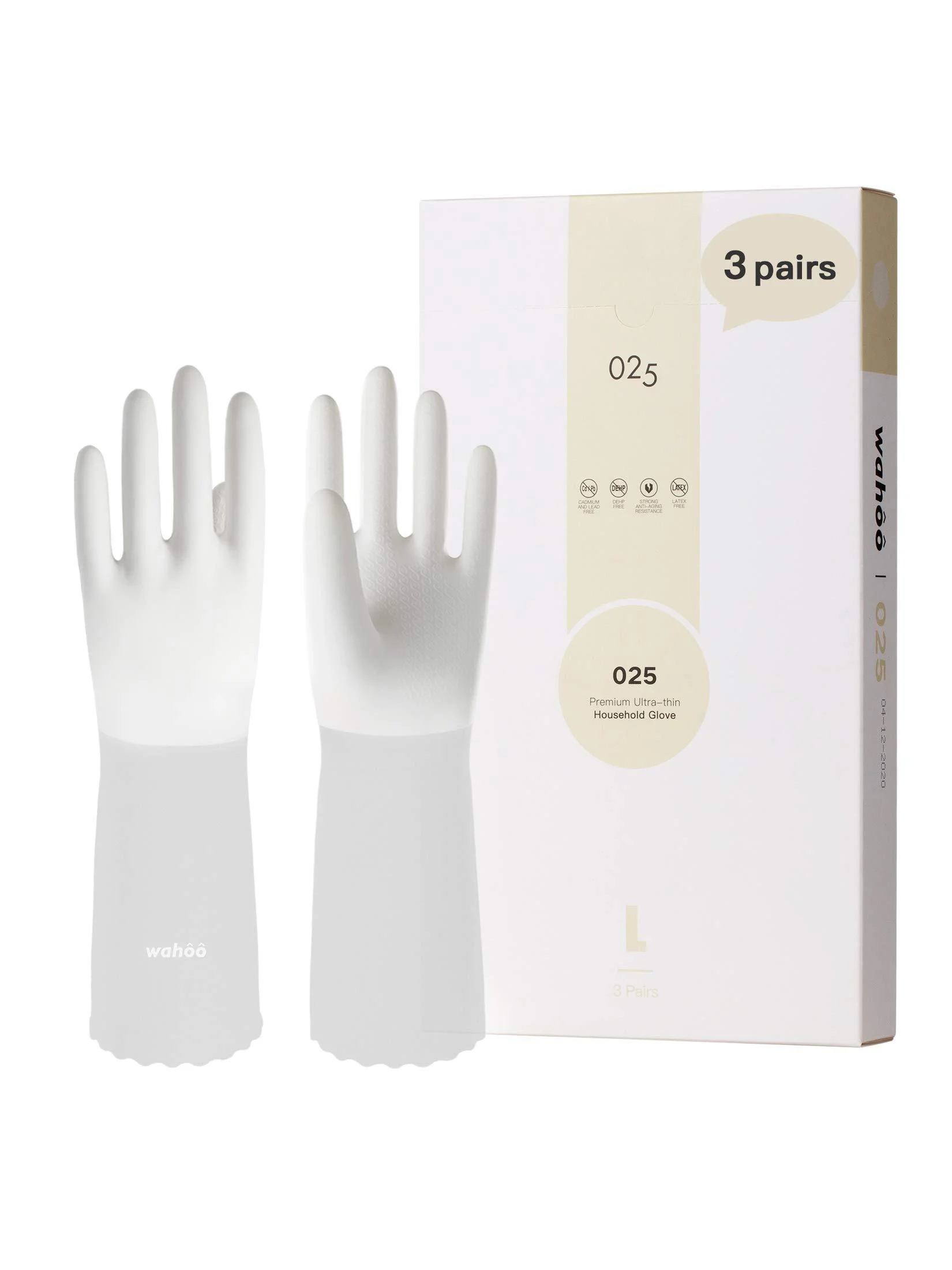 Lanon Wahoo 3 pairs reusable household gloves unnecessary skin -friendly gloves for kitchen work household cleaning and dishwashing white size M m white