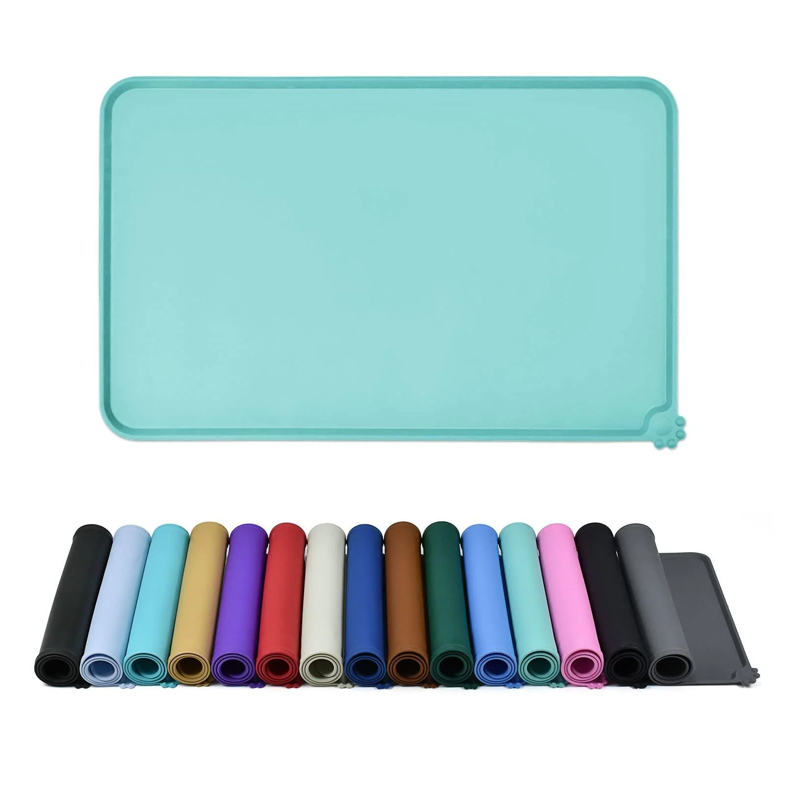 Reopet silicone feed mats for pets - waterproof dog and catmall mats with elevated edges - dog and cat bars - choose sizes 71 x 45 cm (1 Pack) Teal