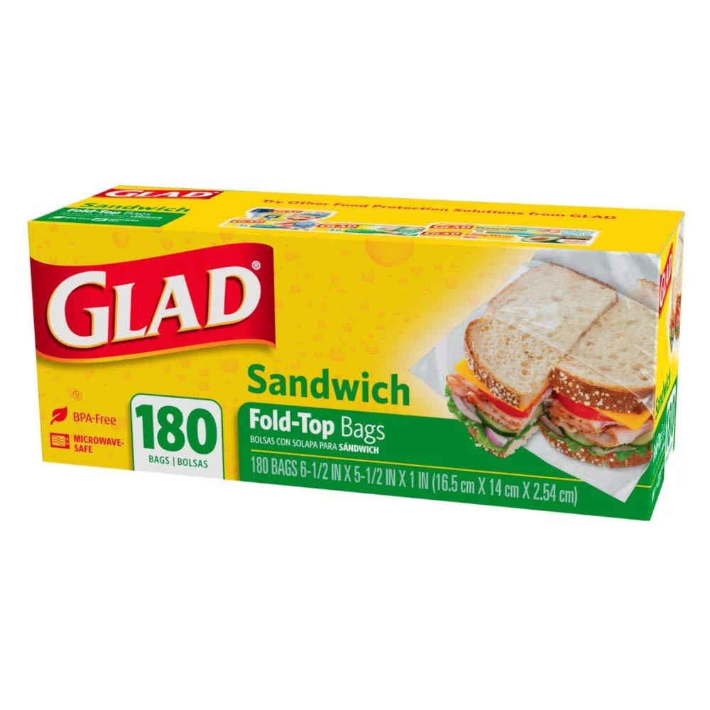 Glad Fold Top Sandwich Bags, Plastic Bags 180-Count