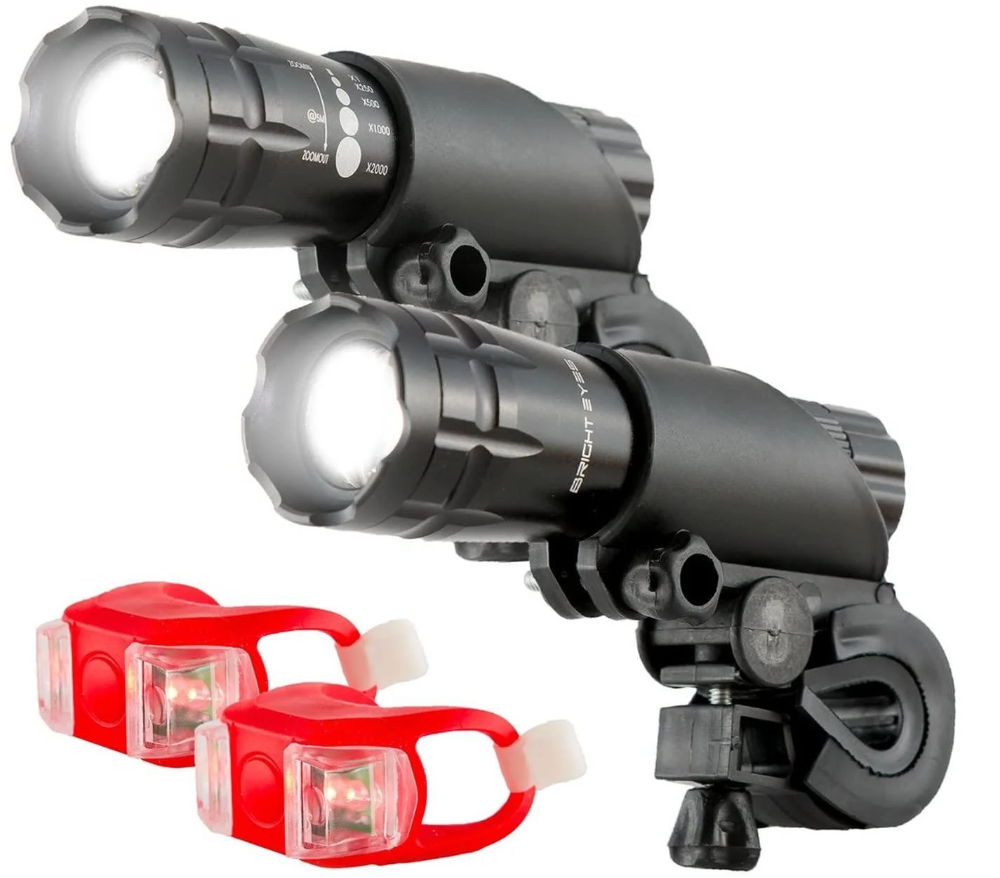 Bright Eyes Aircraft Aluminium Waterproof 300 Lumen LED Bike Light Set (Headlight, TailLight), 2 Pack