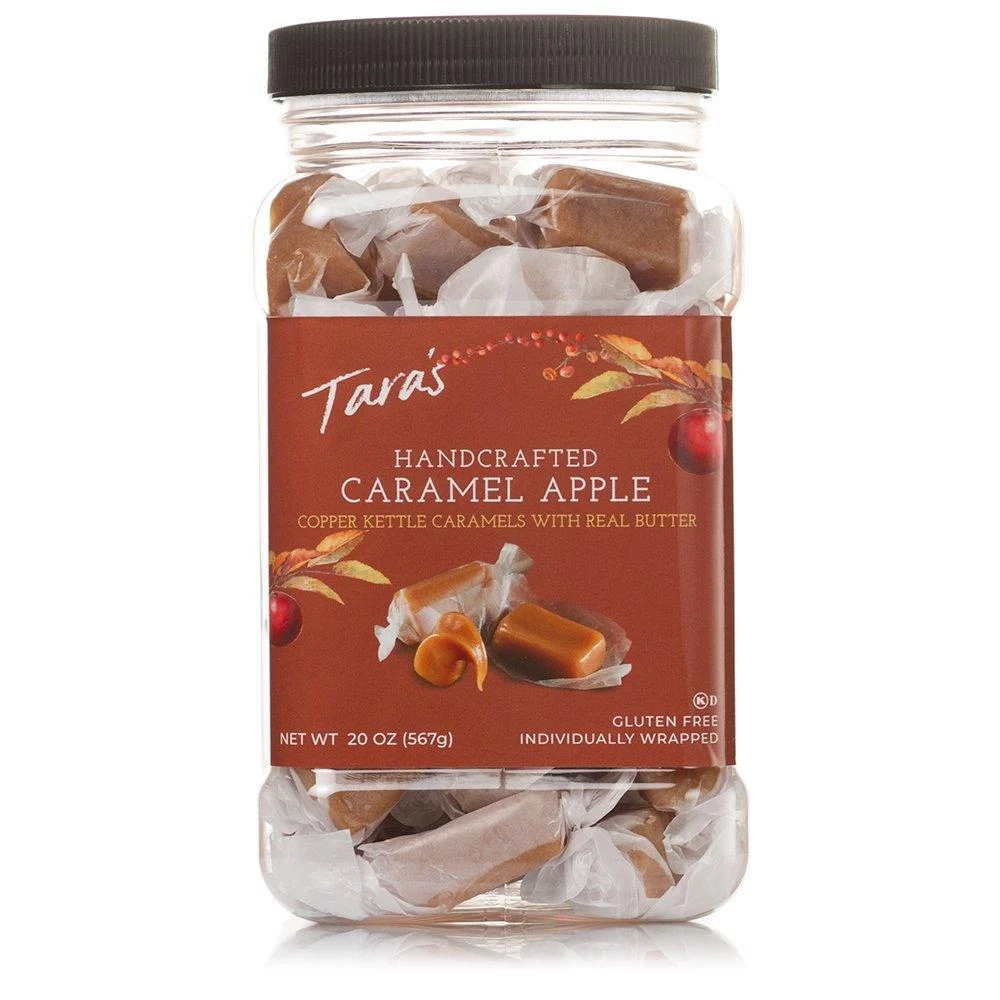 Taras All Natural Handcrafted Gourmet Caramel Apple Flavored Caramels: Small Batch Kettle Cooked Creamy Individually Wrapped - 20 Ounce brown Caramel Apple 1.25 Pound (Pack of 1)