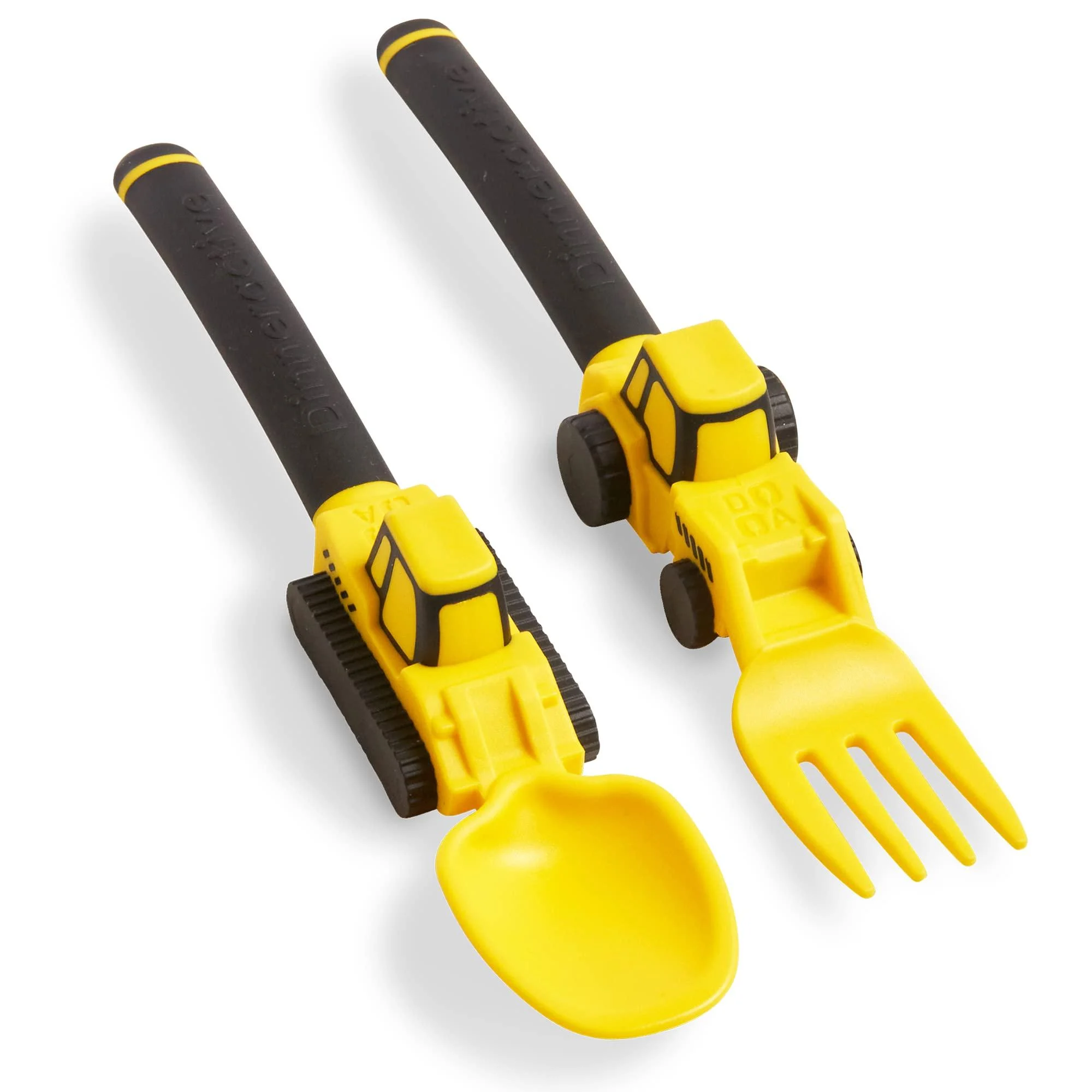 Dinneractive Utensil Set for Kids Construction Themed Fork and Spoon for Toddlers and Young Children 2-Piece Set - Yellow Construction Theme Yellow