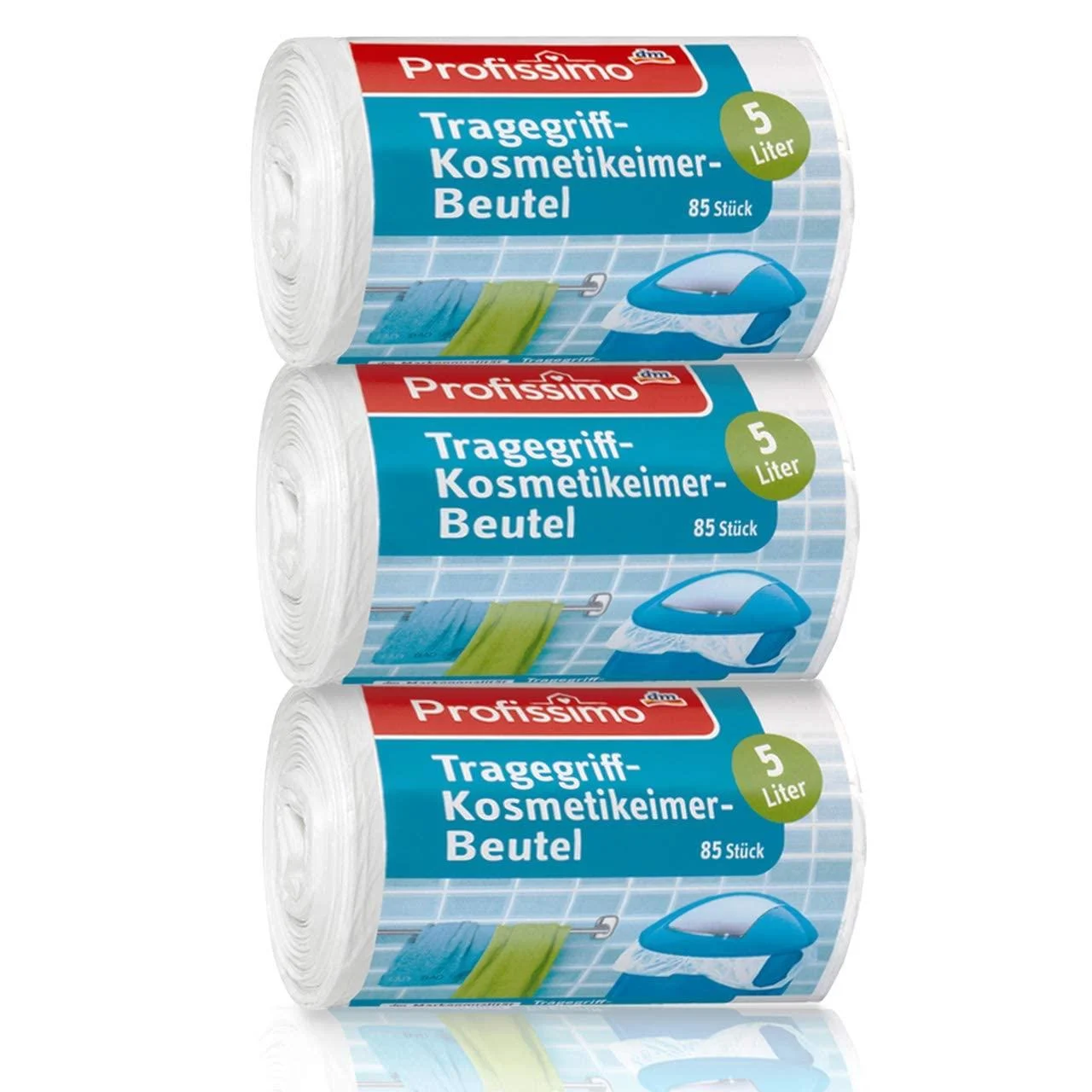 Profissimo cosmetic waste bags with carrying handle 5 litres pack of 3 255 3 x 85 pieces made of recyclable polyethylene PE.