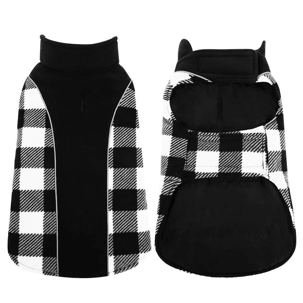 Kuoser Reversible Dog Coat, Warm Waterproof Dog Jacket, British Style Plaid Dog Winter Coats, Puppy Cold Weather Vest Windproof Outdoor Clothes Dog Snow Jackets for Small Medium Large Dogs Black Medium (Pack of 1)