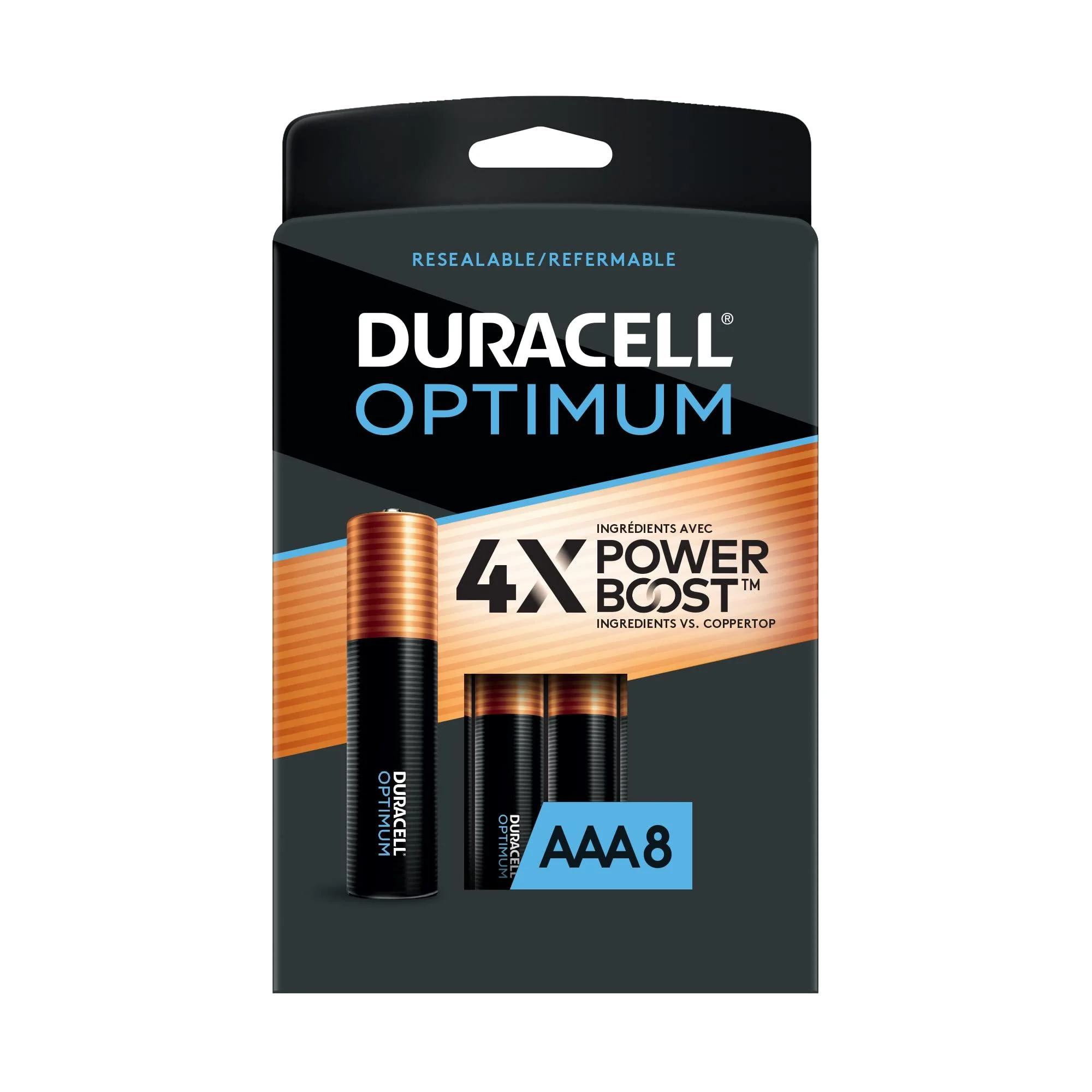 Duracell Optimum AAA Alkaline Batteries | Long Lasting 1.5V Triple A Battery | Resealable Package for Storage | 8 Count