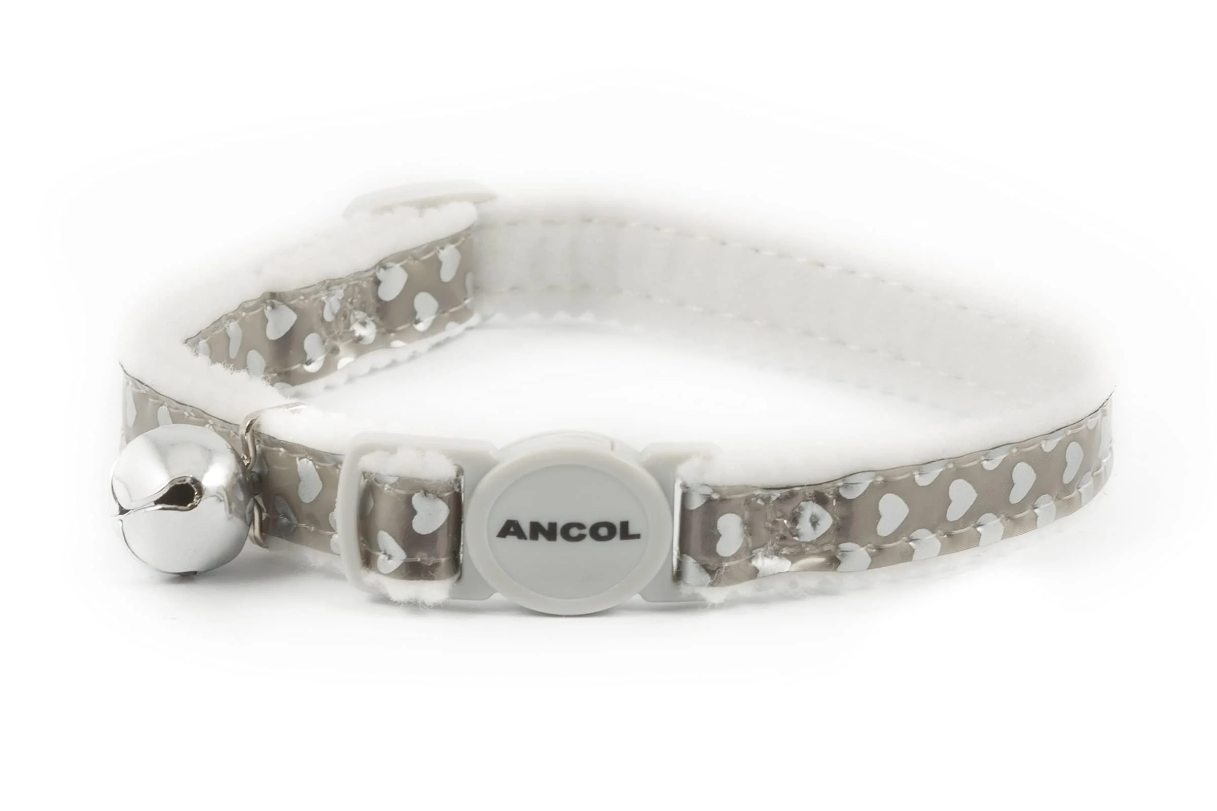 Ancol Reflective Gloss Hearts Safety Cat Collar Silver Gloss Hearts Silver 1 Count (Pack of 1)