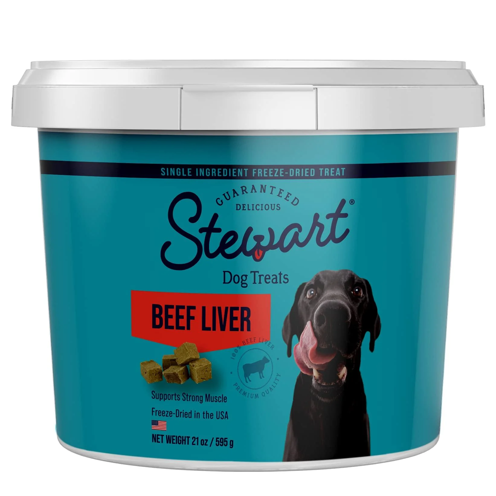 Stewart Freeze Dried Dog Treats, Healthy, Natural, Single Ingredient, Grain Free Dog Treat Beef Liver, Chicken Liver, Chicken Breast, Salmon Treats for Dogs of All Breeds and Sizes, Resealable Tub Beef 21 Ounces