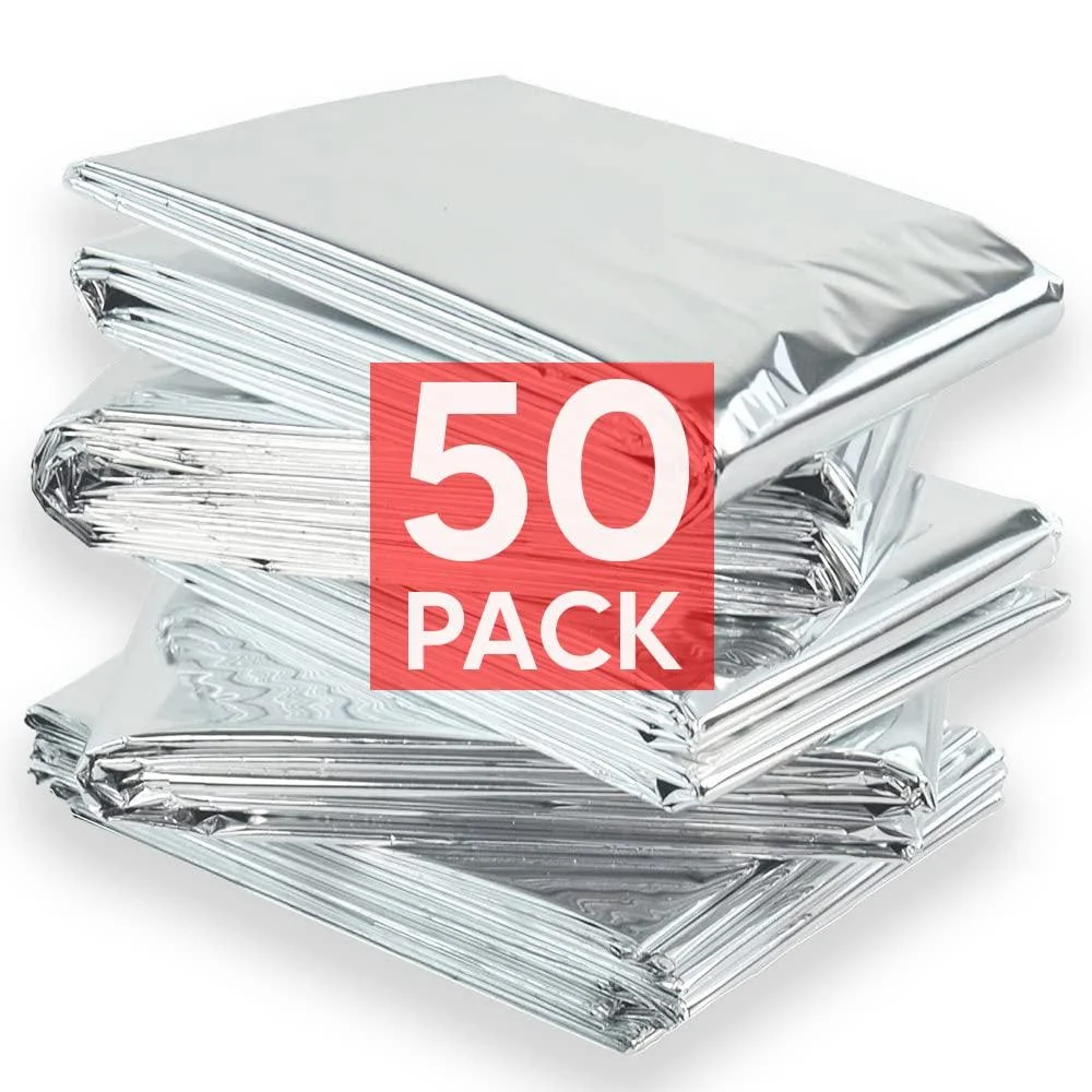 Altland 50 Pack of Emergency Blankets - Individually Packaged Silver Mylar Blankets Silver (50 Pack)