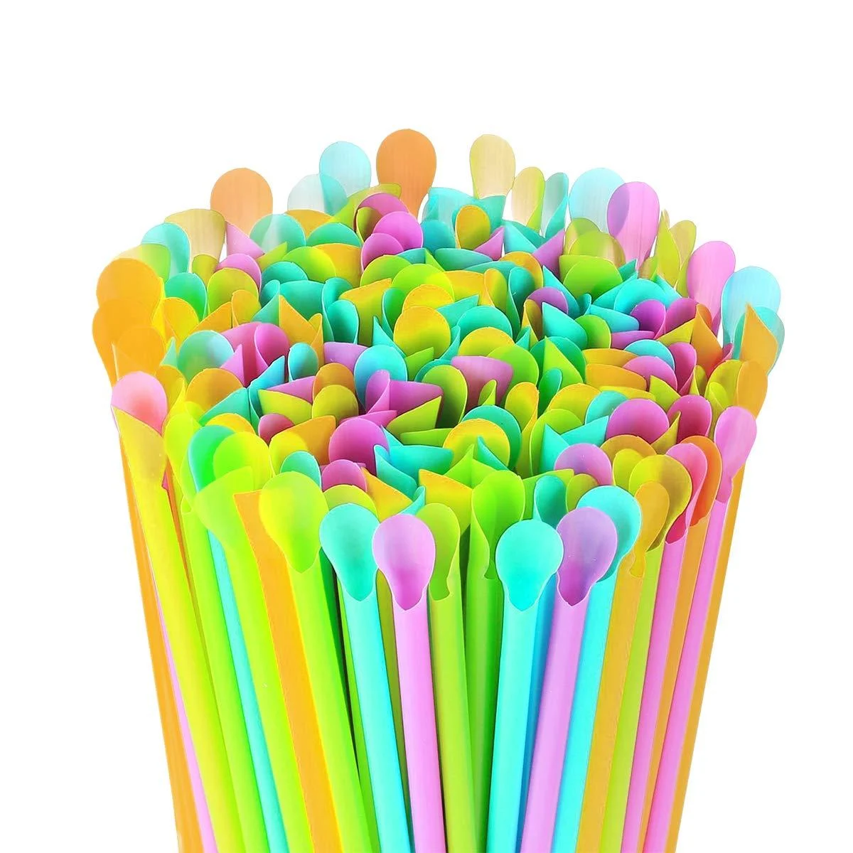 Disposable Snow Cone Spoon Straws Plastic Spoon Drinking Straws Assorted Colors 100 Pack - hartas