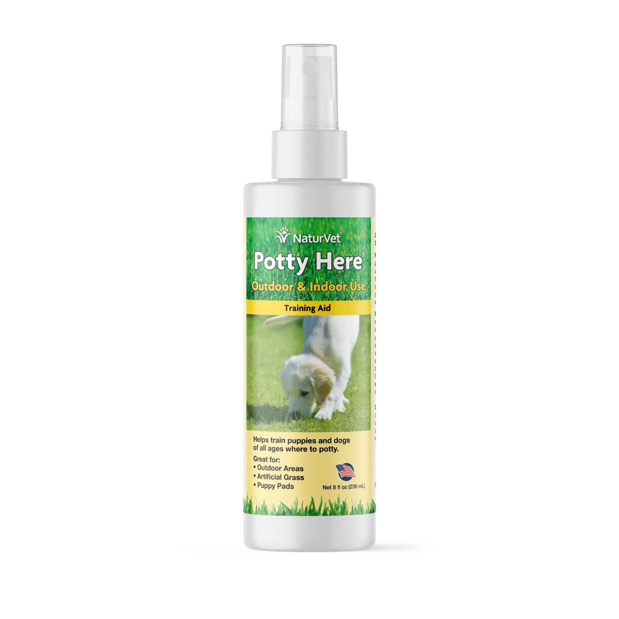 NaturVet Potty Here Training Aid Spray Attractive Scent Helps Train Puppies & Dogs Where to Potty Formulated for Indoor & Outdoor Use 8 oz