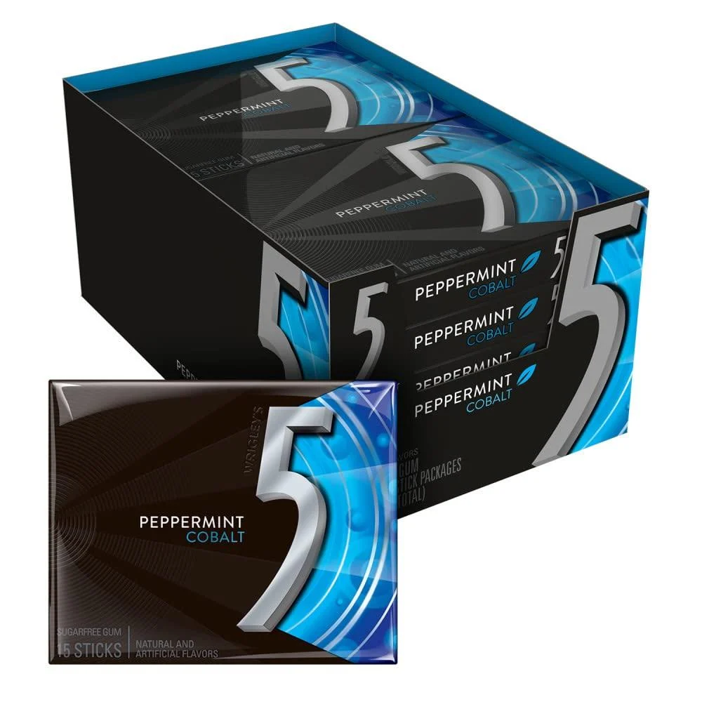 5 Gum Peppermint Cobalt Sugarfree Gum, 15 Piece (10 Pack) Peppermint Cobalt 15 Count (Pack of 10)