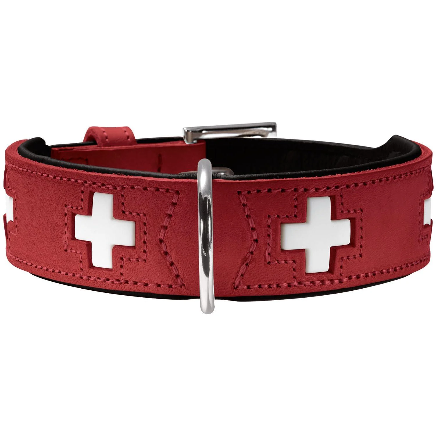 HUNTER SWISS dog collar leather high quality Swiss cross 55 (M) red/black red/black 55 (M) Collar