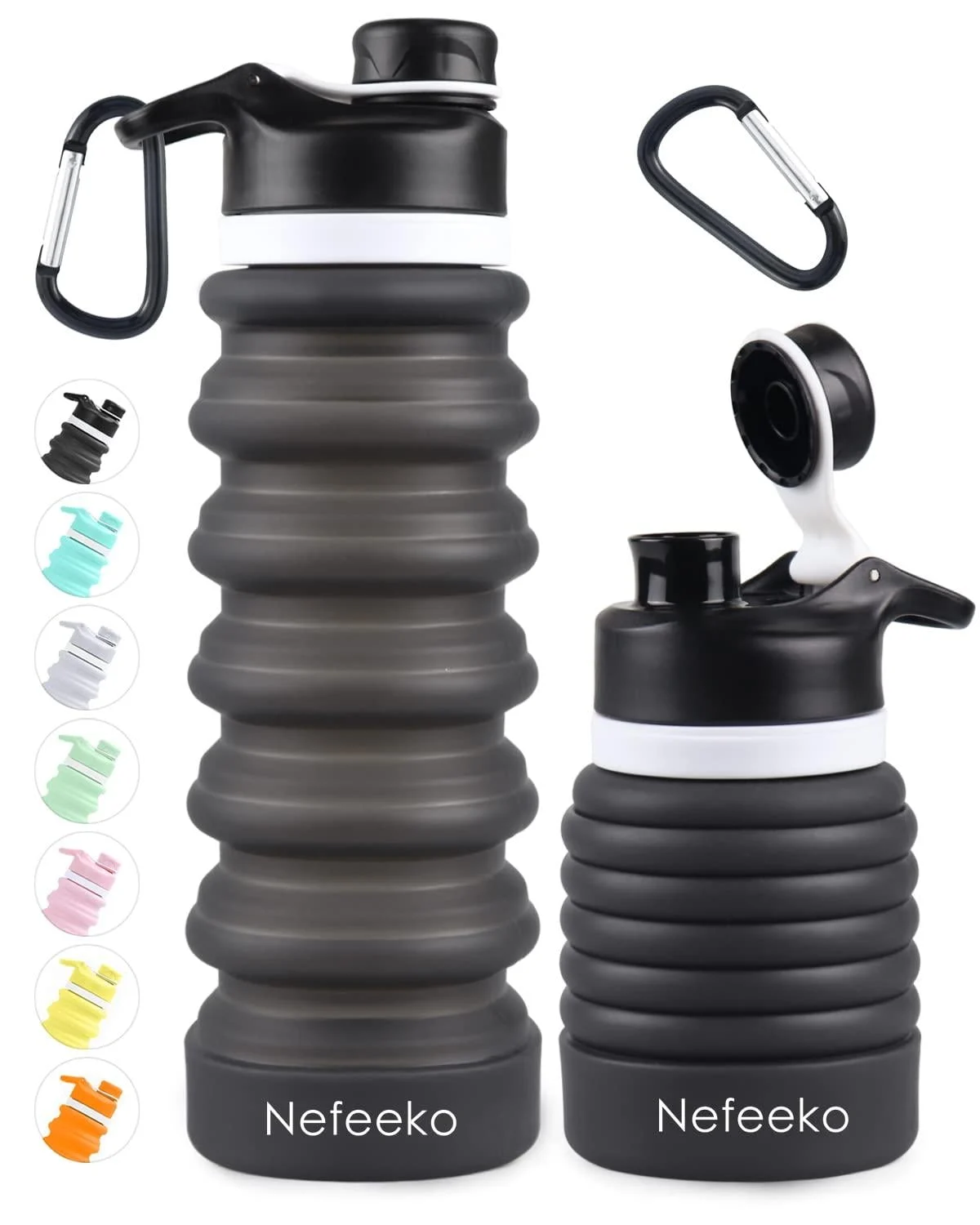 Nefeeko Collapsible Water Bottle , 26oz Silicone Foldable Water Bottles Leakproof BPA Free Travel Water Bottles with Carabiner, Portable Sport Water Bottles for Camping,Hiking Outdoor Indoor Sport