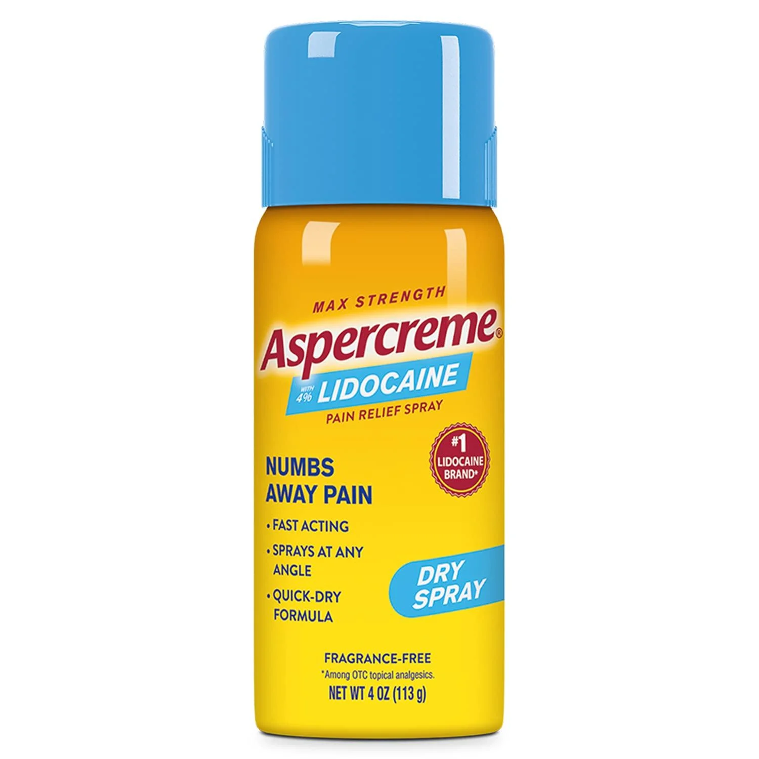 Aspercreme Max Strength Lidocaine Pain Relief Dry Spray 4 oz. Odor Free