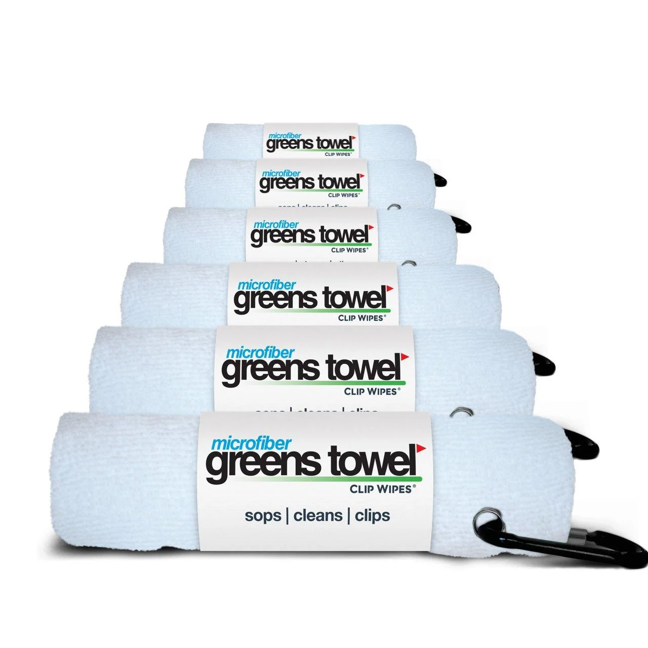 Greens Towel 6 Pack White Golf Towels with Clip for Golf Bags, Plush Microfiber nap Fabric, 16x16, The Original Value Pack (Pure White)