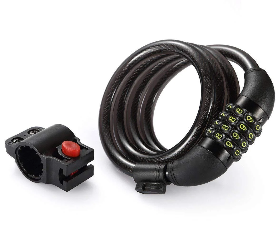 Titanker Bike Lock Cable, Kids Bike Cable Basic Self Coiling Combination Cable Bike Locks with Complimentary Mounting Bracket, 1/2 Inch Diameter Clear Black-4FT