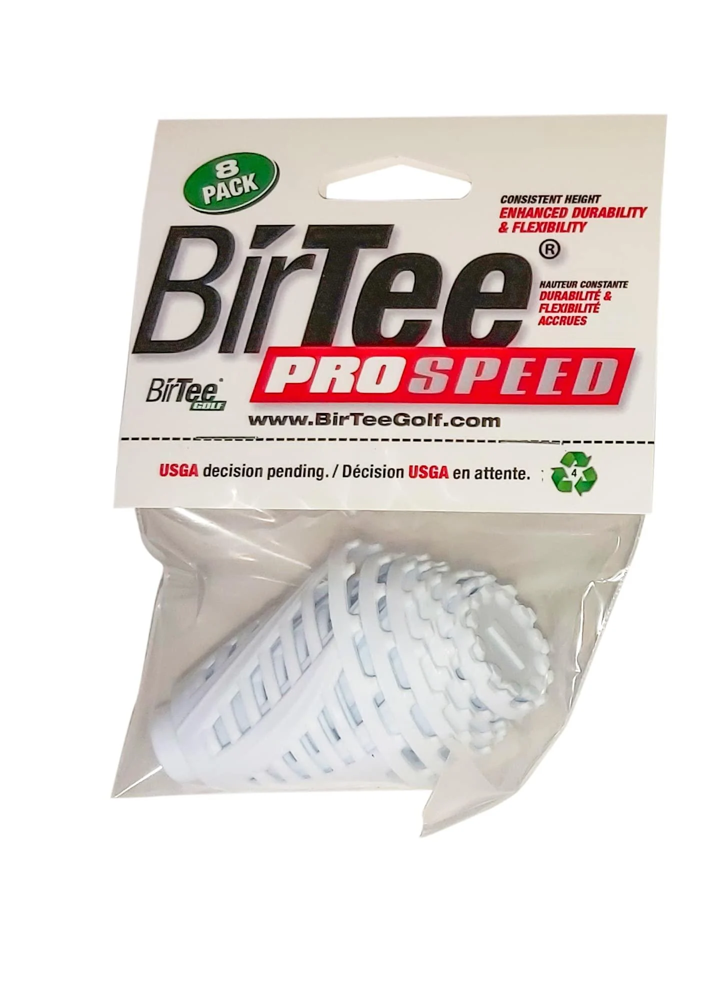 BirTee Golf Tees - PRO Speed Version with Enhanced Durability - 8 Pack. Indoor Golf Tees/Golf Simulator Tees/Winter Plastic Golf Tees White