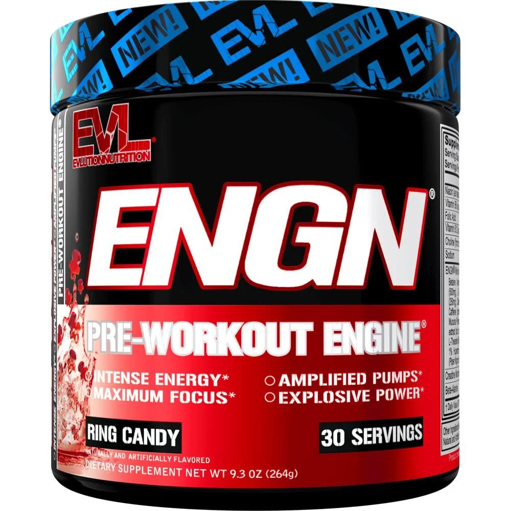 Evlution Nutrition ENGN Pre-Workout, Pikatropin-Free, 30 Servings, Intense Pre-Workout Powder for Increased Energy, Power, and Focus (Ring Candy)